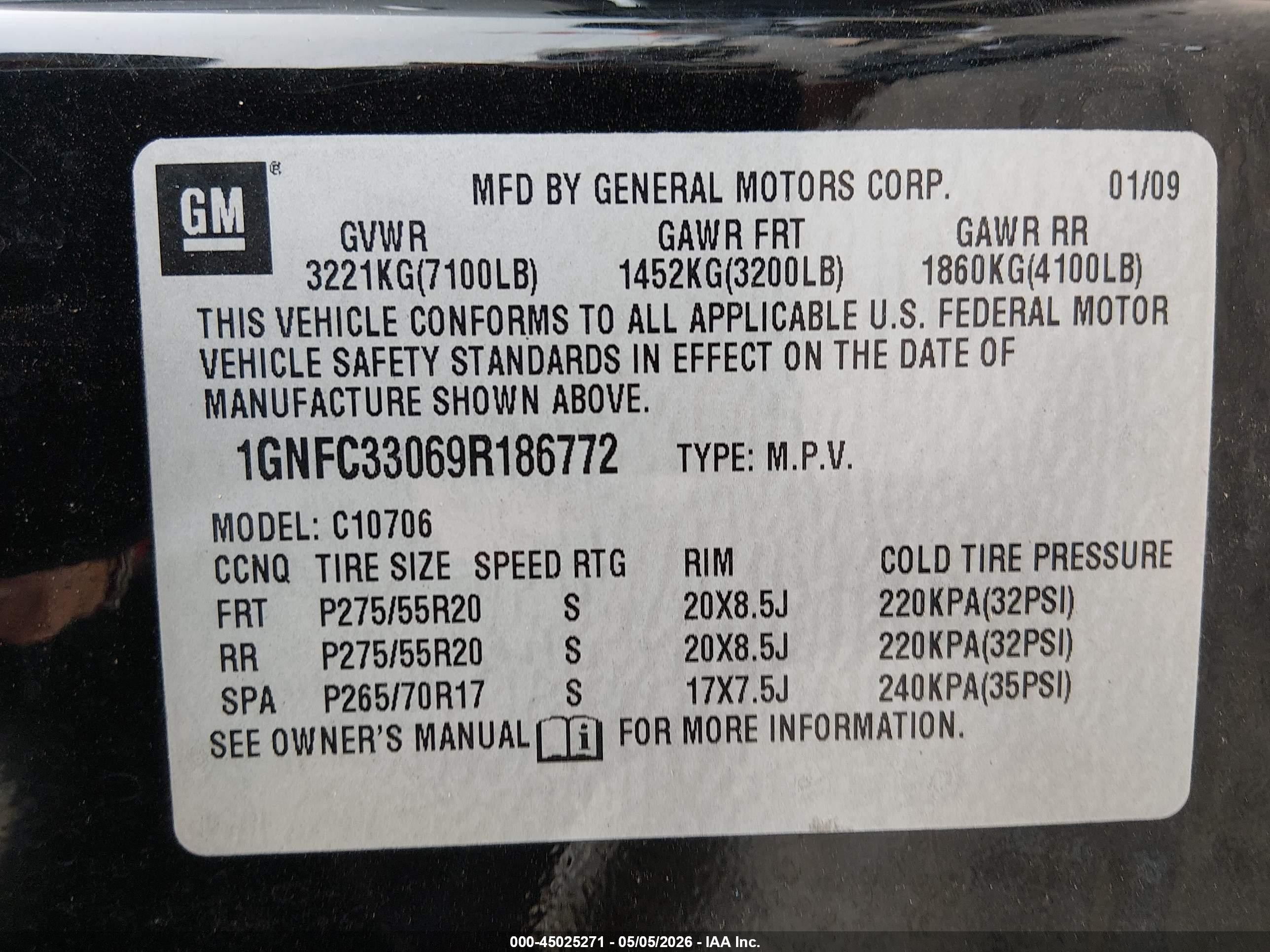 2009 Chevrolet Tahoe Ltz Black vin: 1GNFC33069R186772
