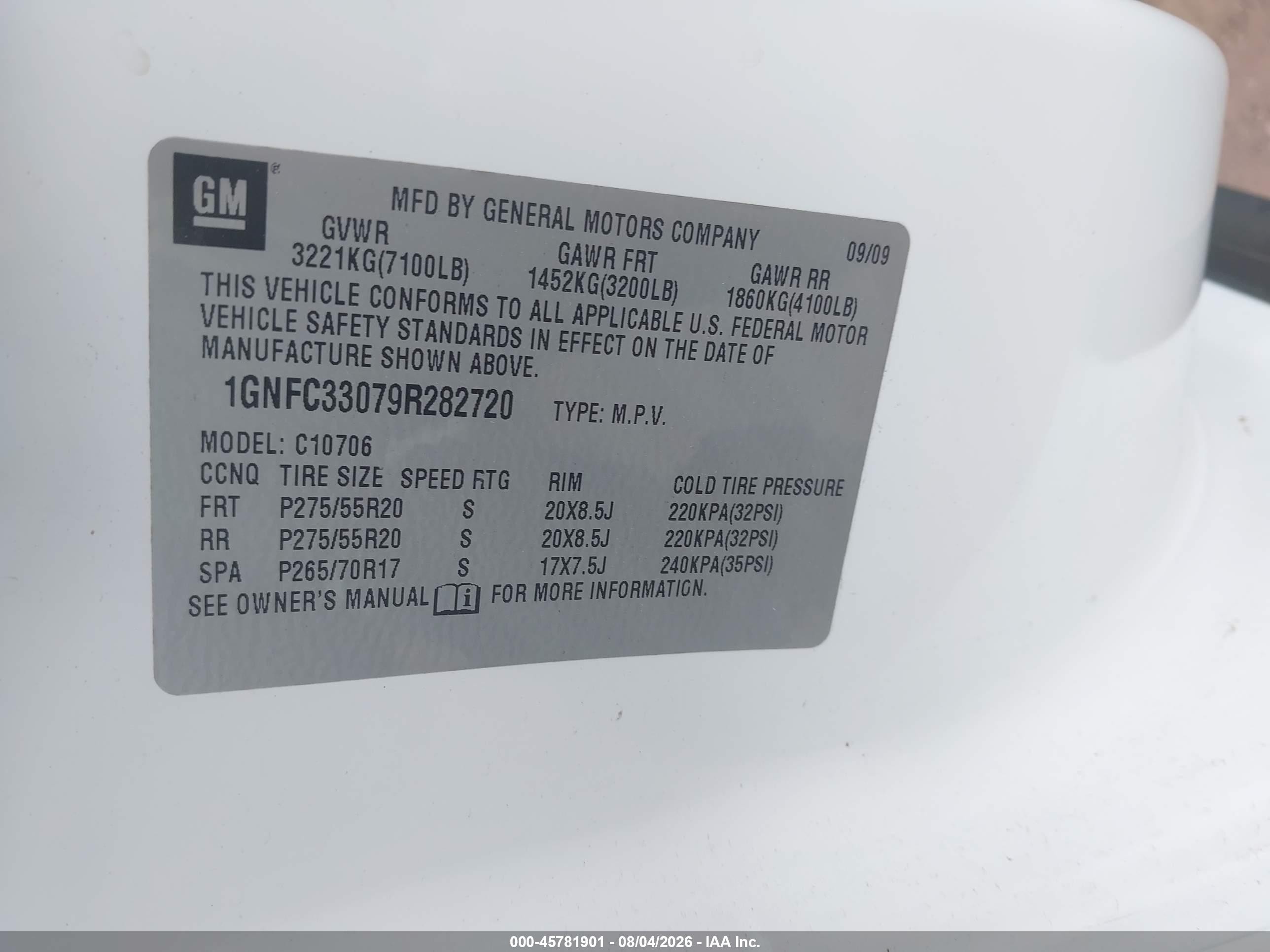 2009 Chevrolet Tahoe Ltz White vin: 1GNFC33079R282720