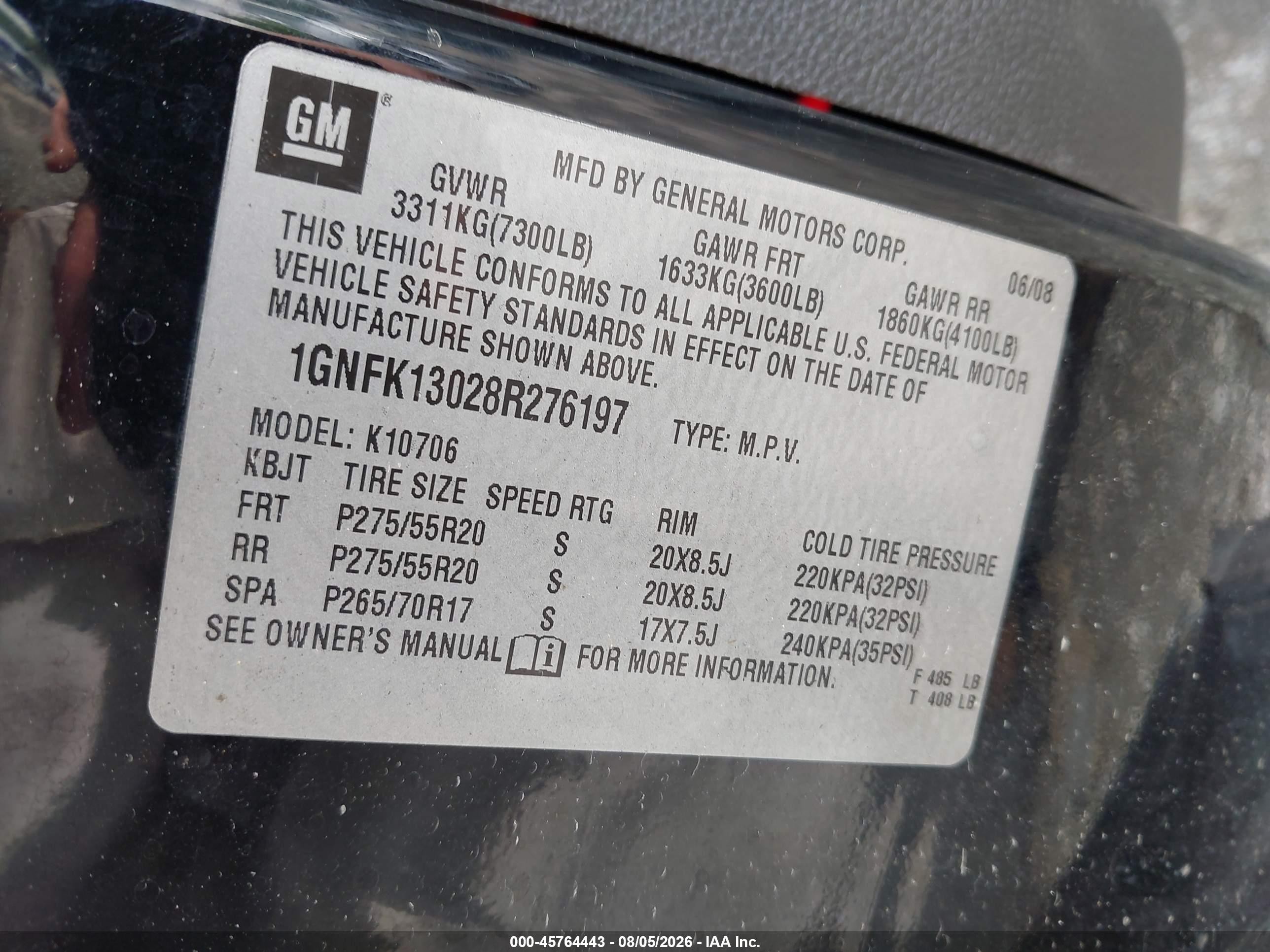 2008 Chevrolet Tahoe Ltz Black vin: 1GNFK13028R276197