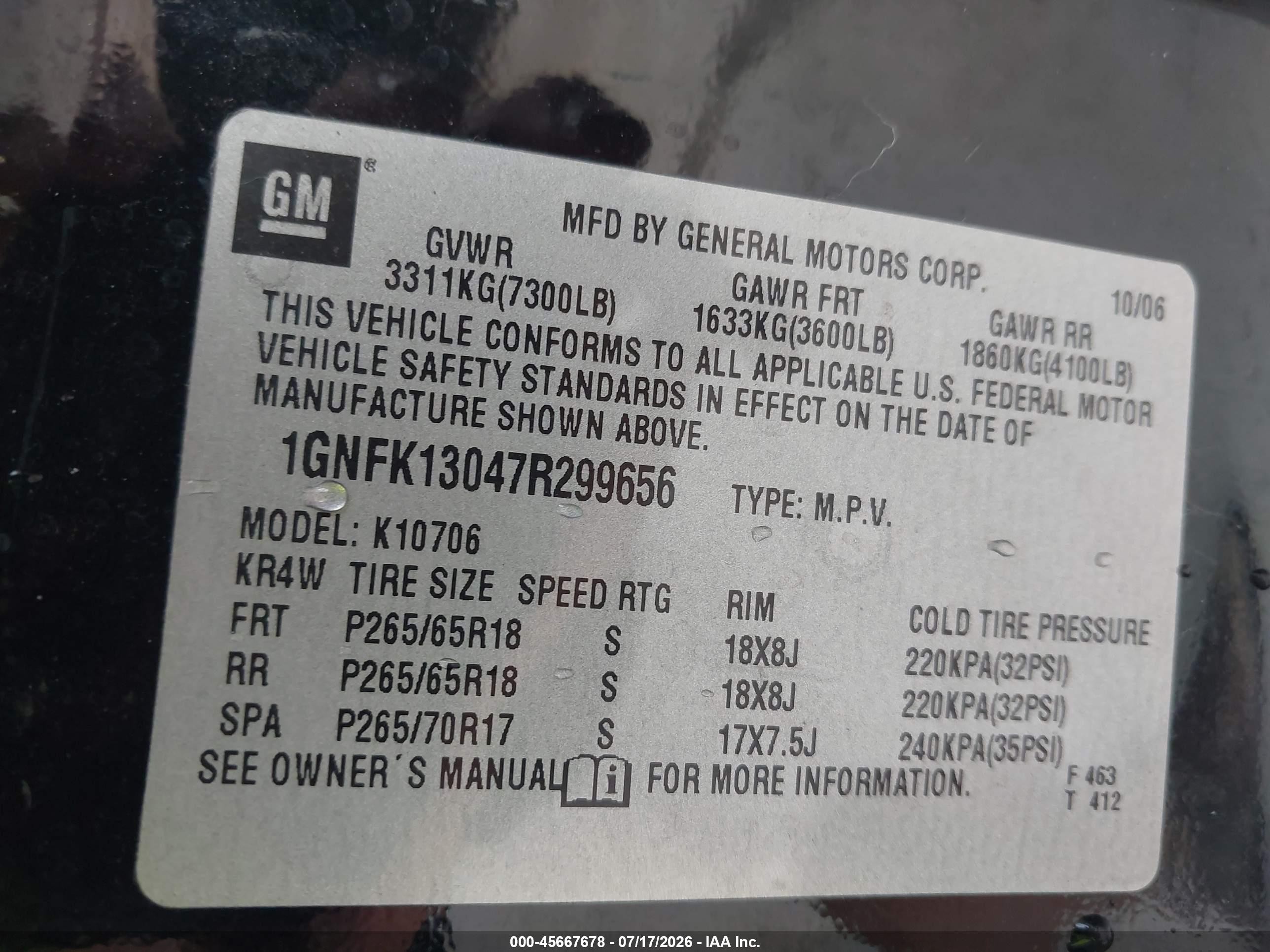 2007 Chevrolet Tahoe Lt Black vin: 1GNFK13047R299656