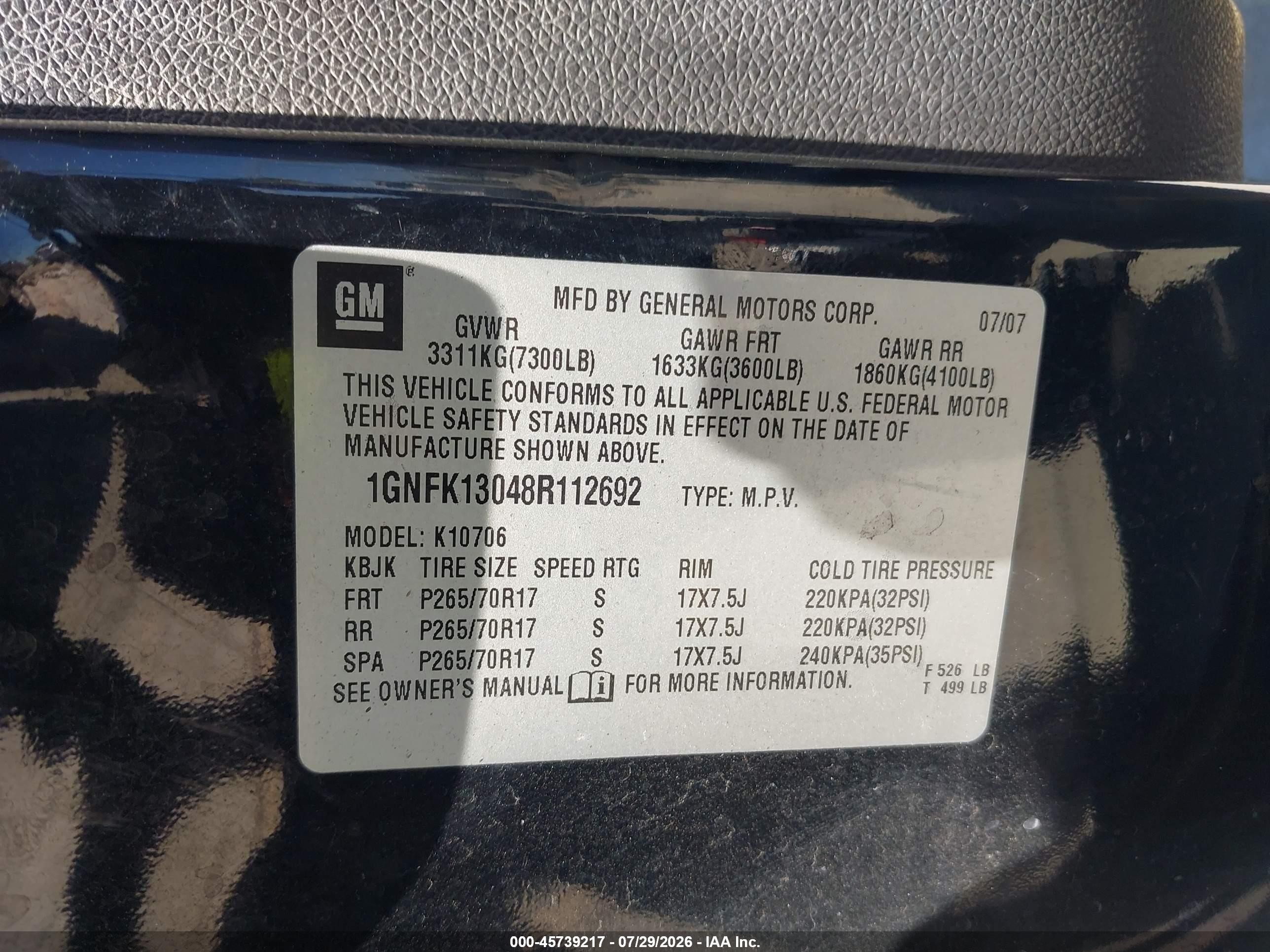 2008 Chevrolet Tahoe Lt Black vin: 1GNFK13048R112692