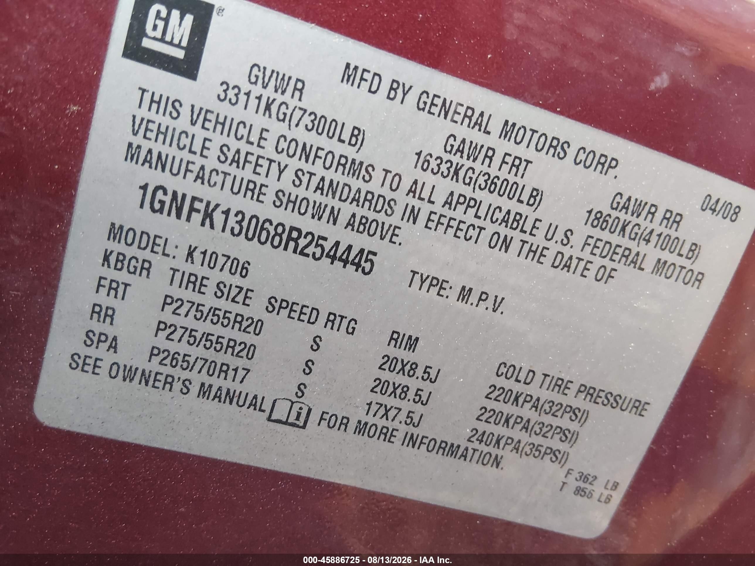 2008 Chevrolet Tahoe Lt Maroon vin: 1GNFK13068R254445