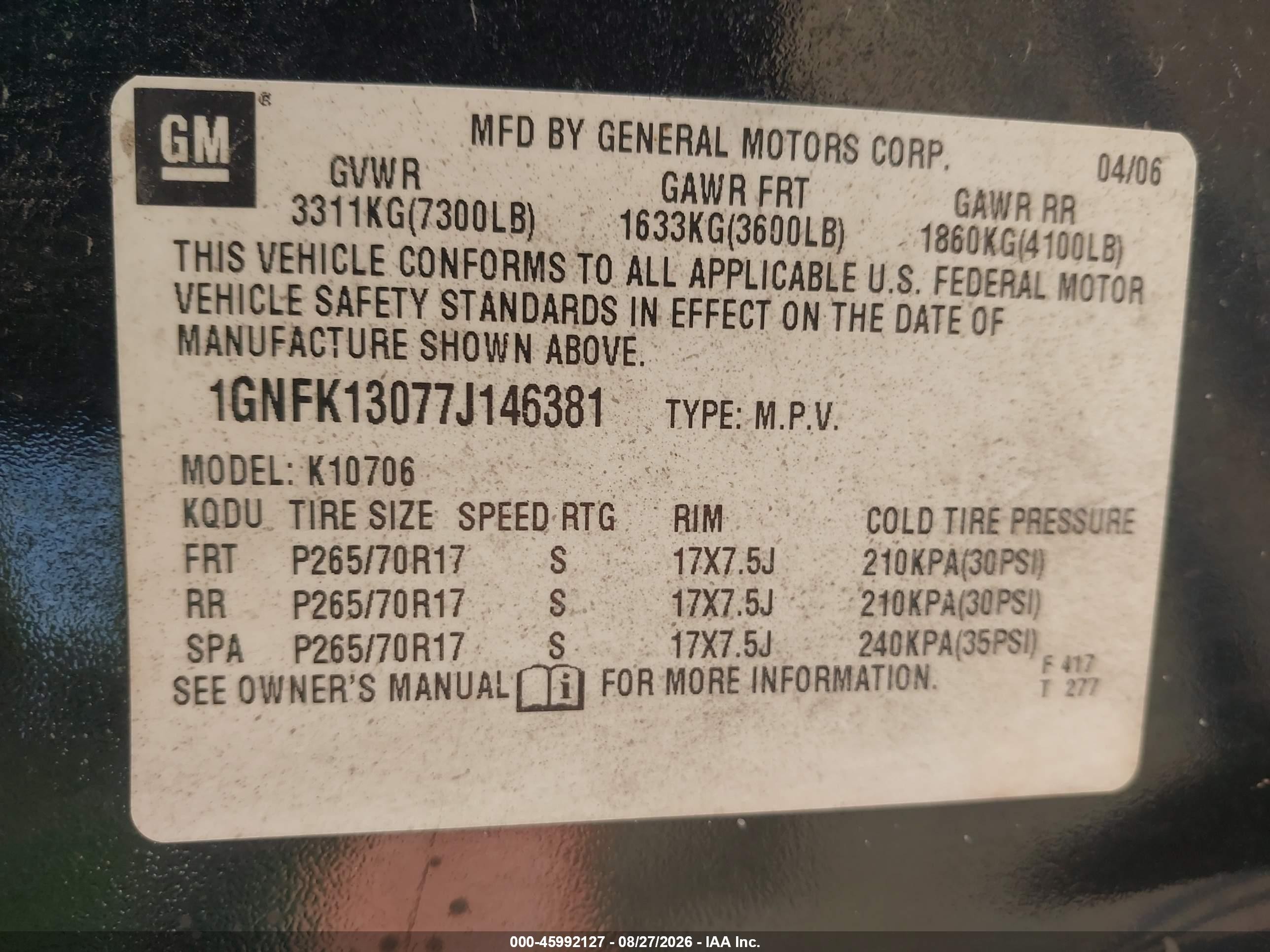 2007 Chevrolet Tahoe Lt Черный vin: 1GNFK13077J146381
