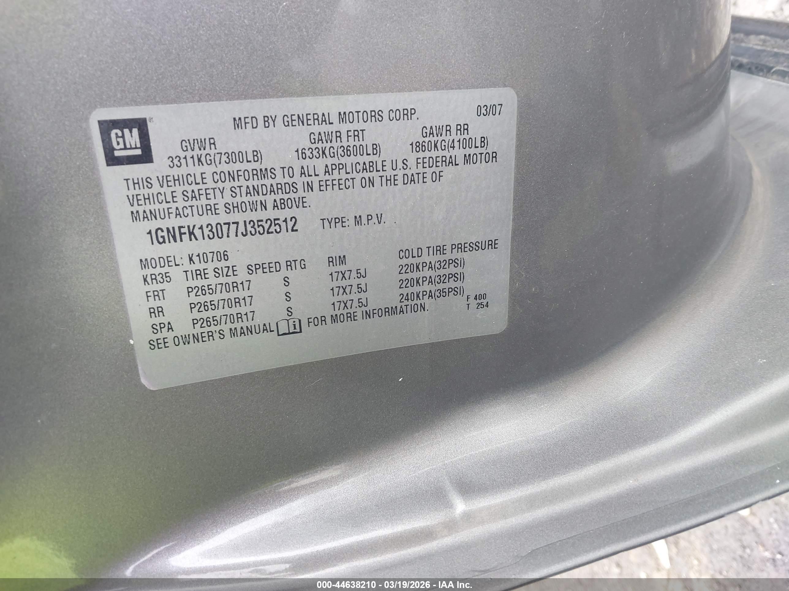 2007 Chevrolet Tahoe Ls Gray vin: 1GNFK13077J352512