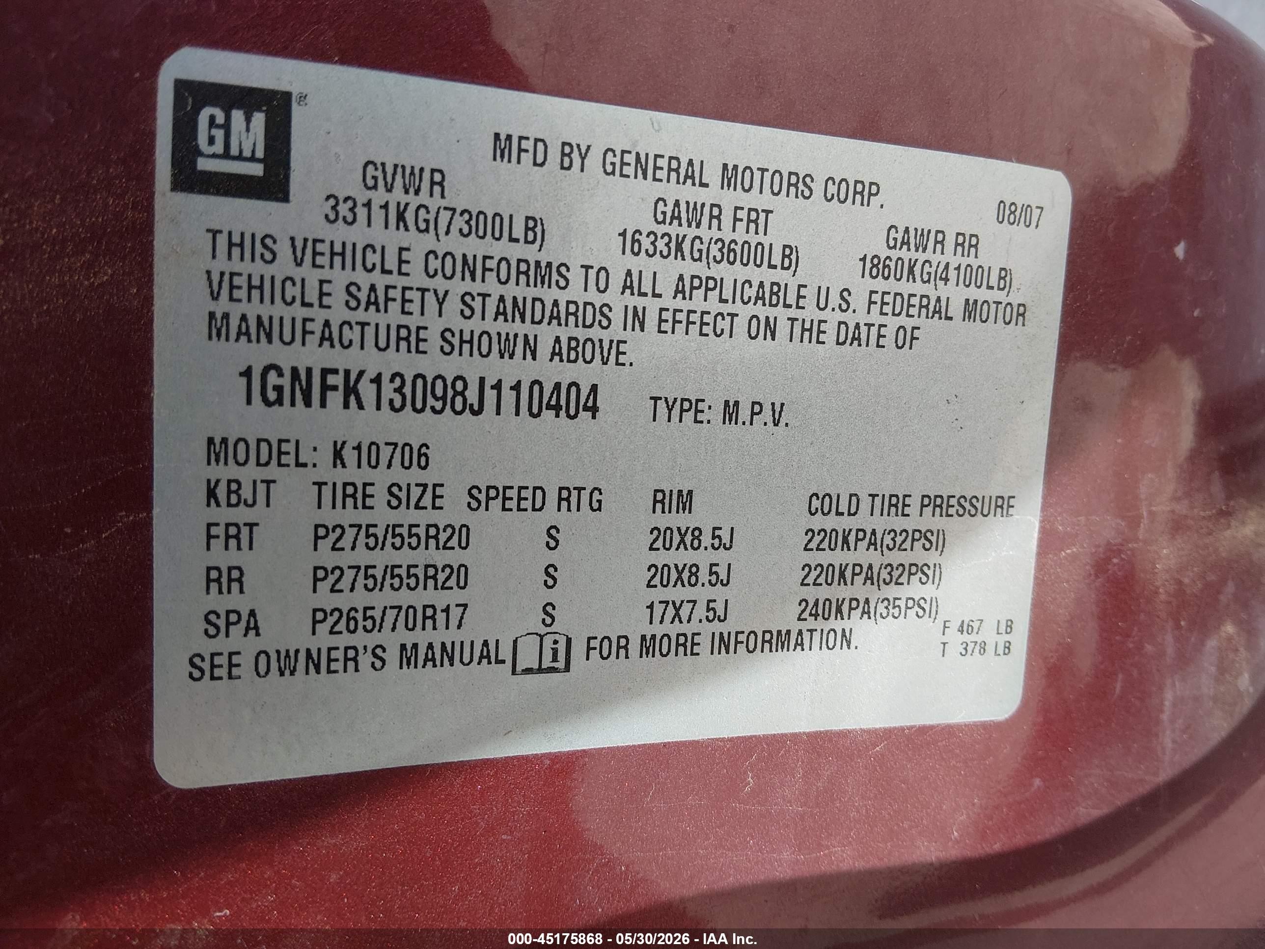 2008 Chevrolet Tahoe Ltz Maroon vin: 1GNFK13098J110404
