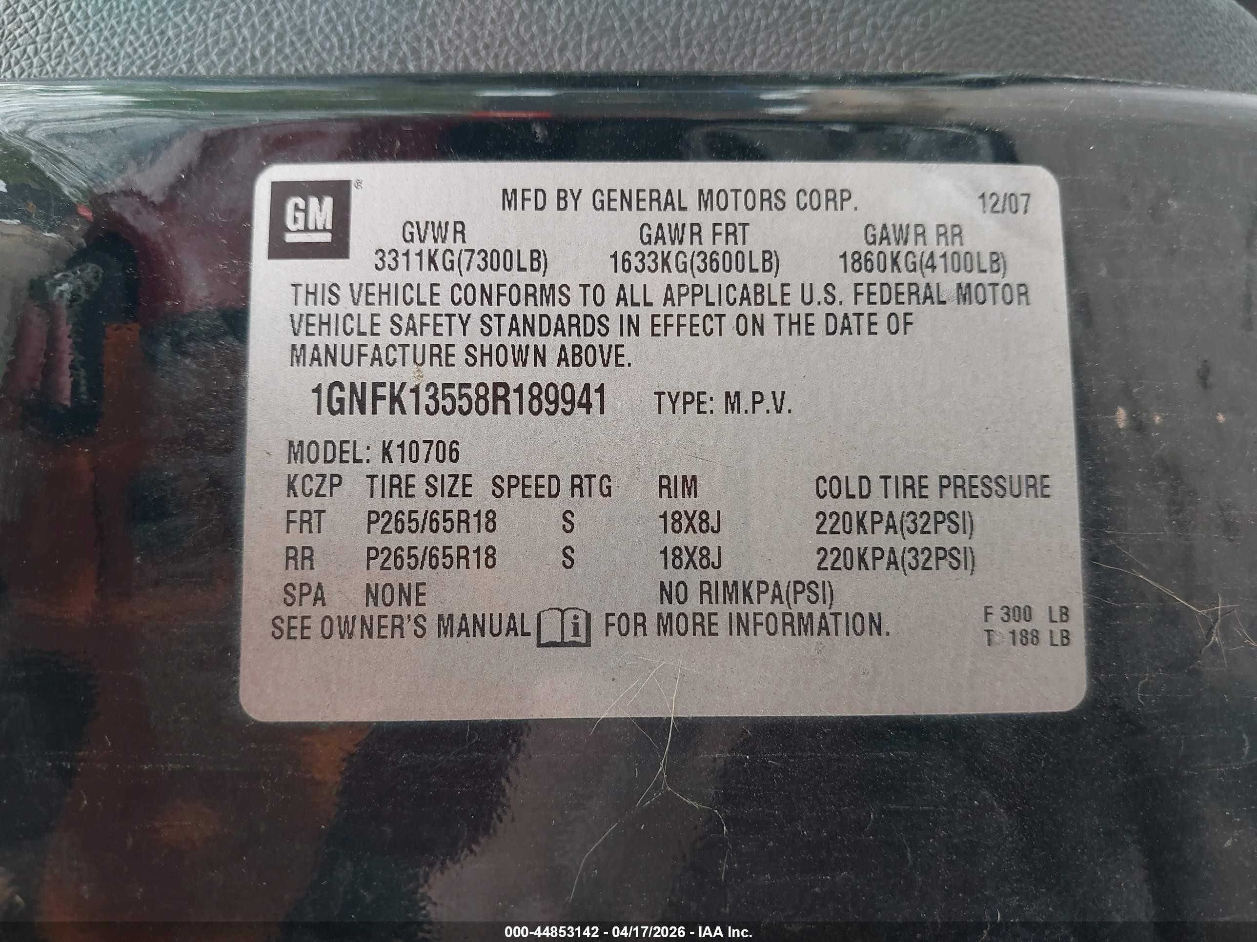 2008 Chevrolet Tahoe Hybrid   Black vin: 1GNFK13558R189941