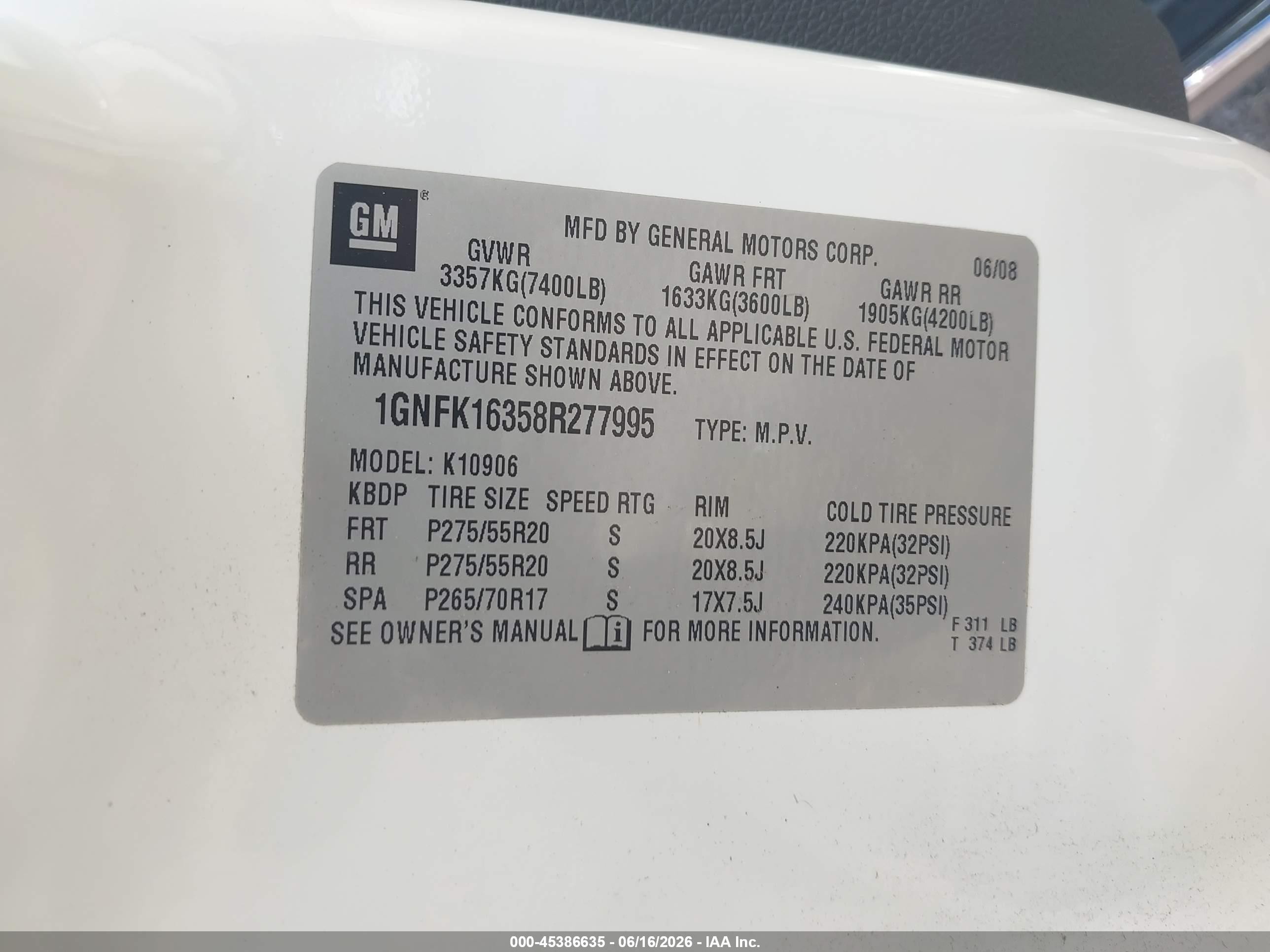 2008 Chevrolet Suburban 1500 Ltz White vin: 1GNFK16358R277995