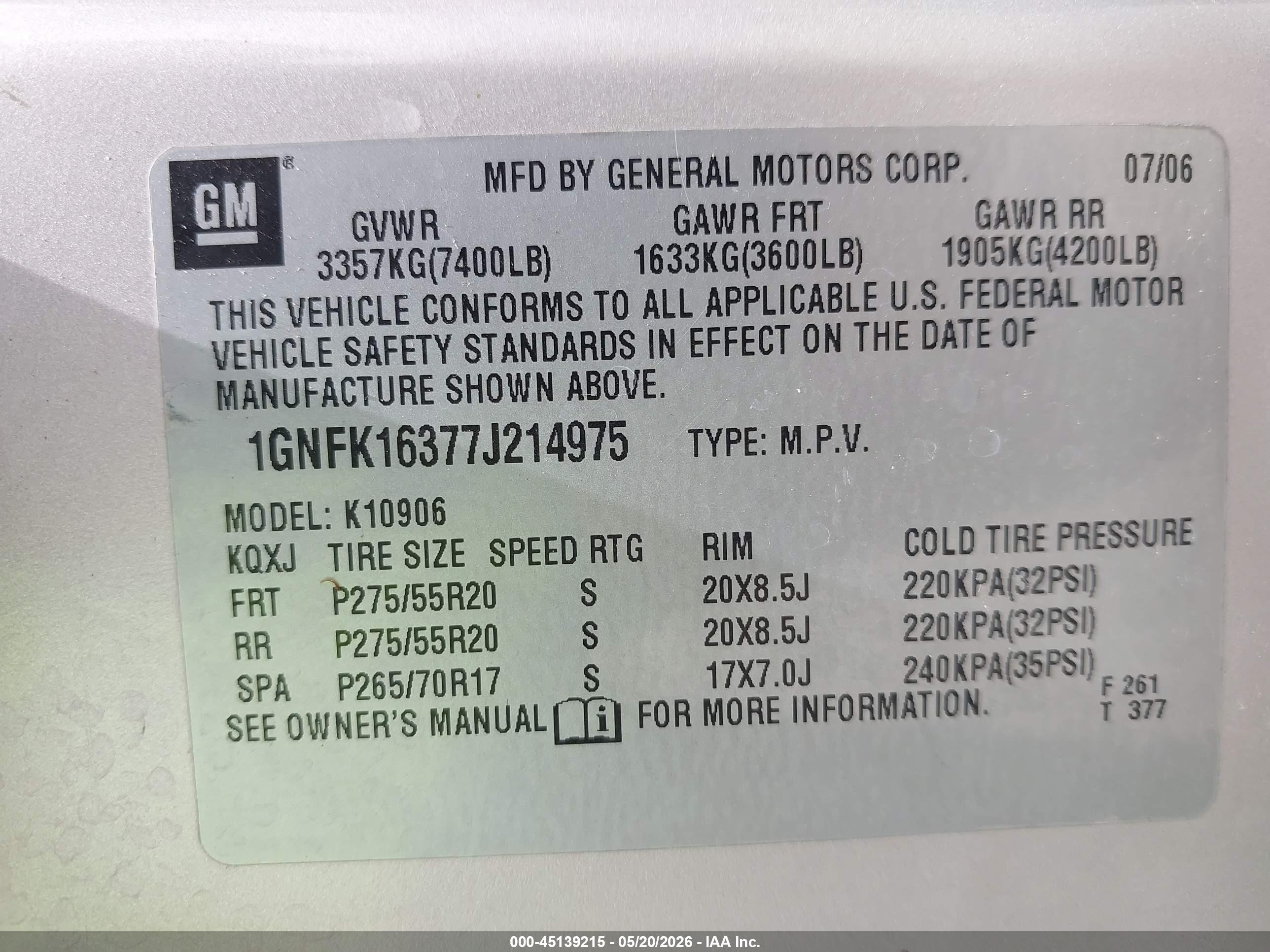 2007 Chevrolet Suburban 1500 Lt Gold vin: 1GNFK16377J214975