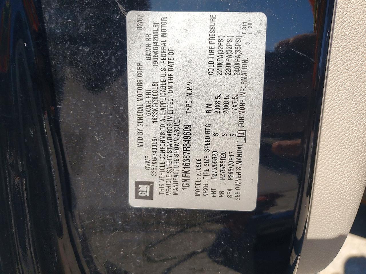 2007 Chevrolet Suburban K1500 Black vin: 1GNFK16387R349609