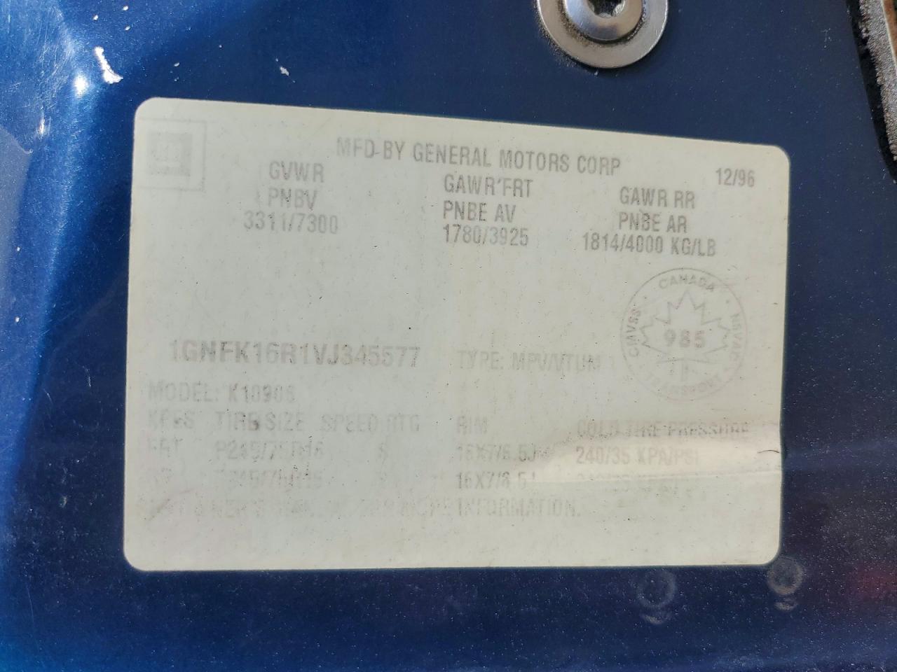1997 Chevrolet Suburban K1500 Blue vin: 1GNFK16R1VJ345577