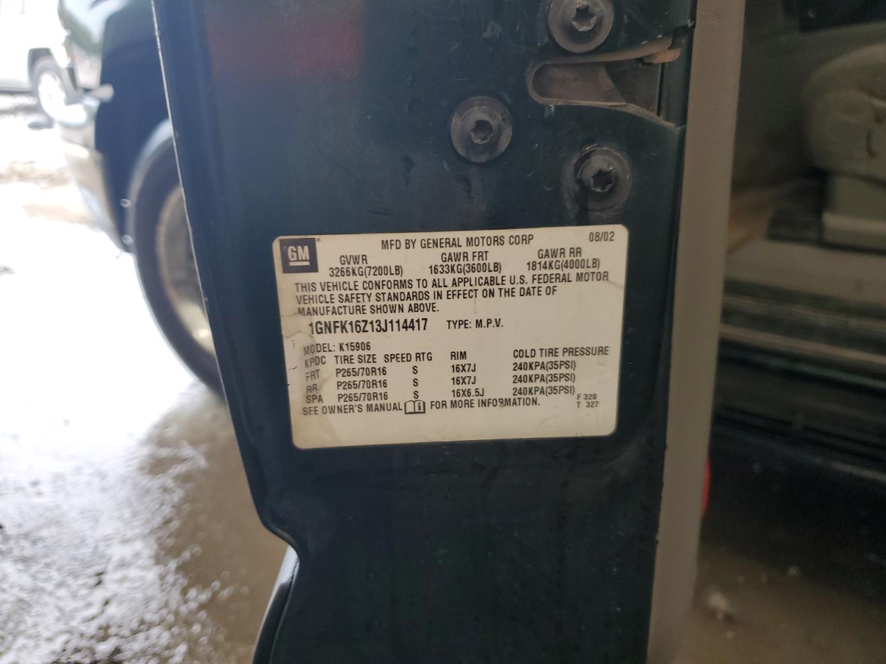 2003 Chevrolet Suburban K1500 Green vin: 1GNFK16Z13J114417