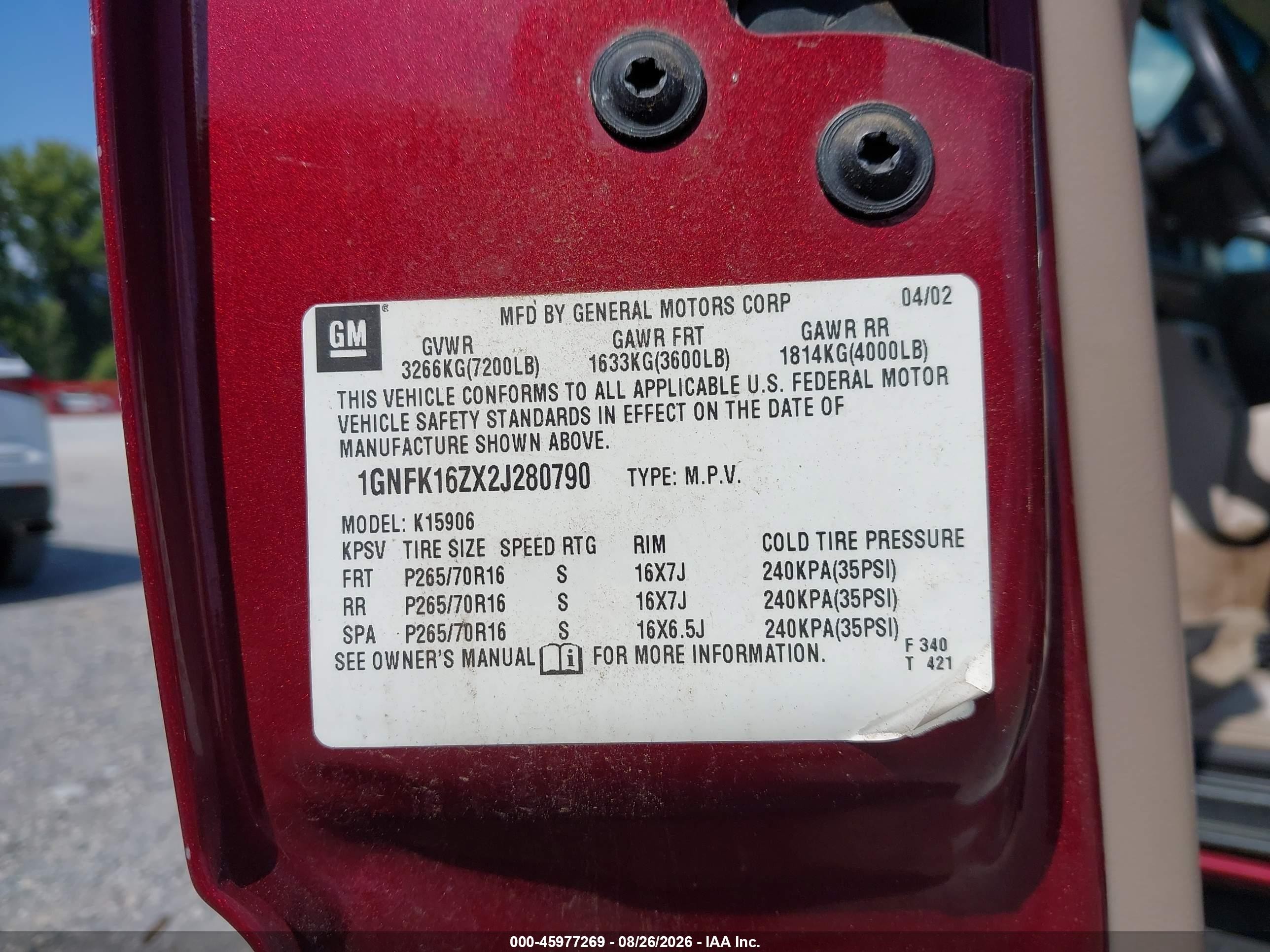 2002 Chevrolet Suburban 1500 Lt Red vin: 1GNFK16ZX2J280790
