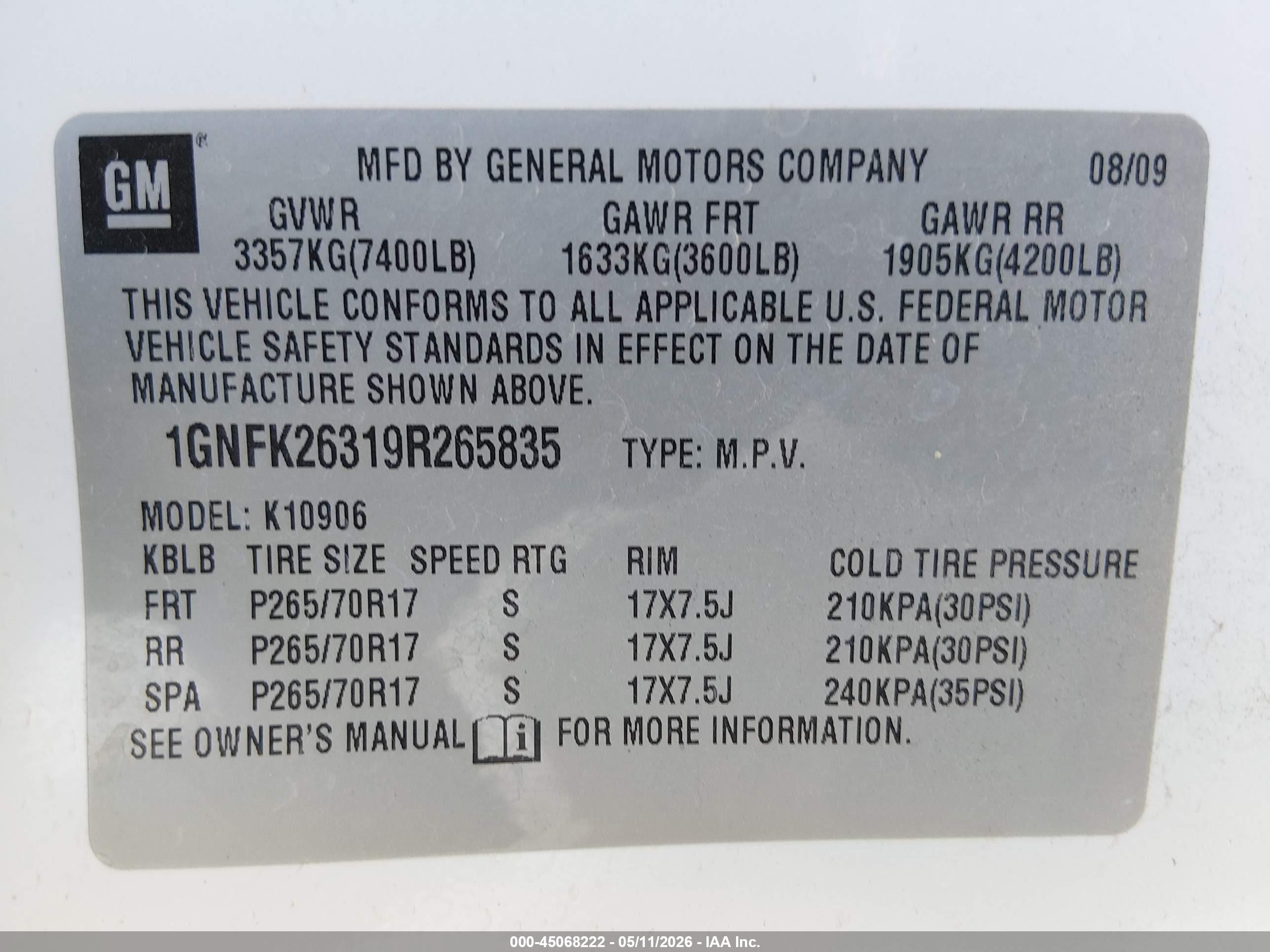 2009 Chevrolet Suburban 1500 Lt2 White vin: 1GNFK26319R265835