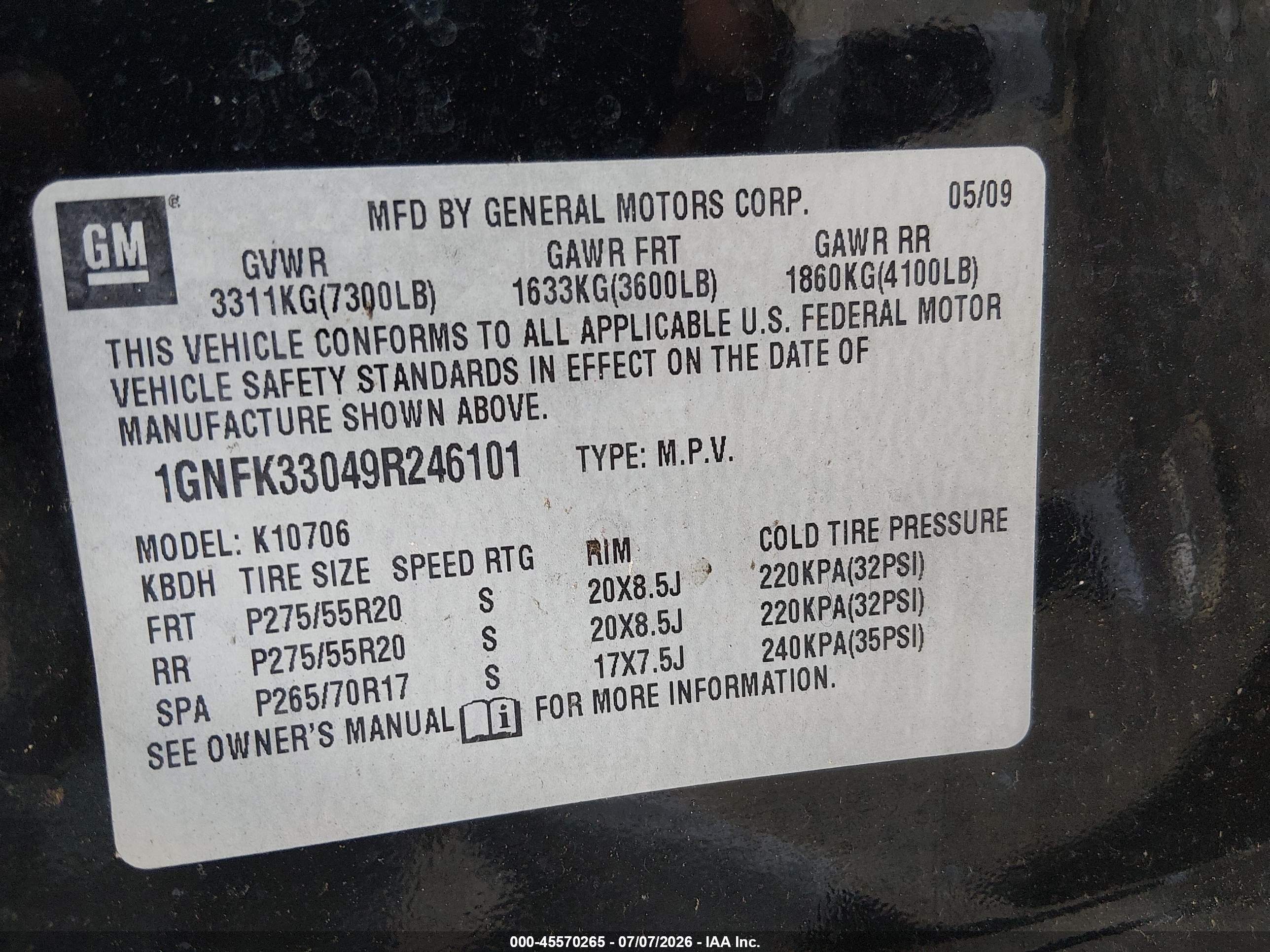 2009 Chevrolet Tahoe Ltz Black vin: 1GNFK33049R246101