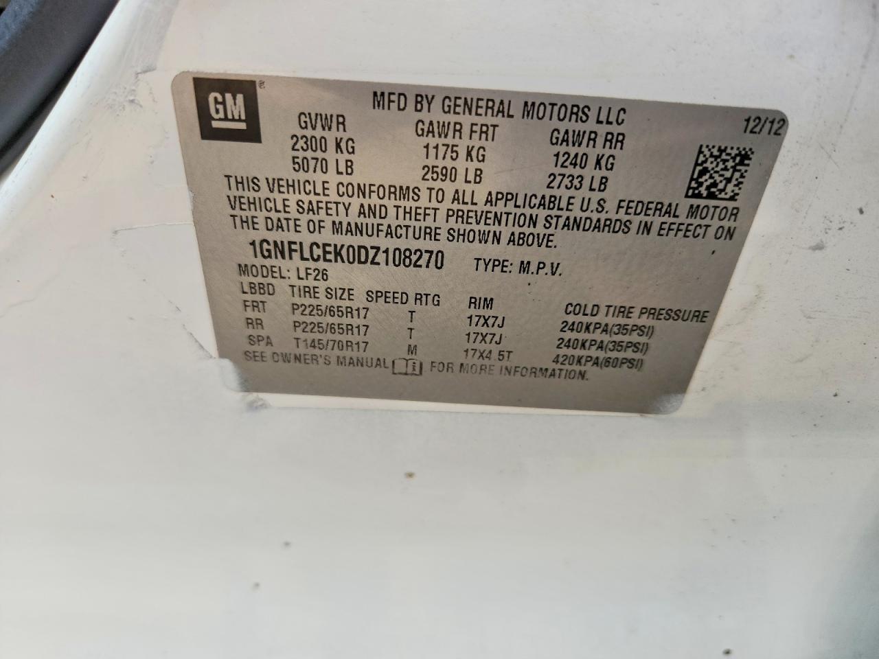 2013 Chevrolet Equinox Ls White vin: 1GNFLCEK0DZ108270
