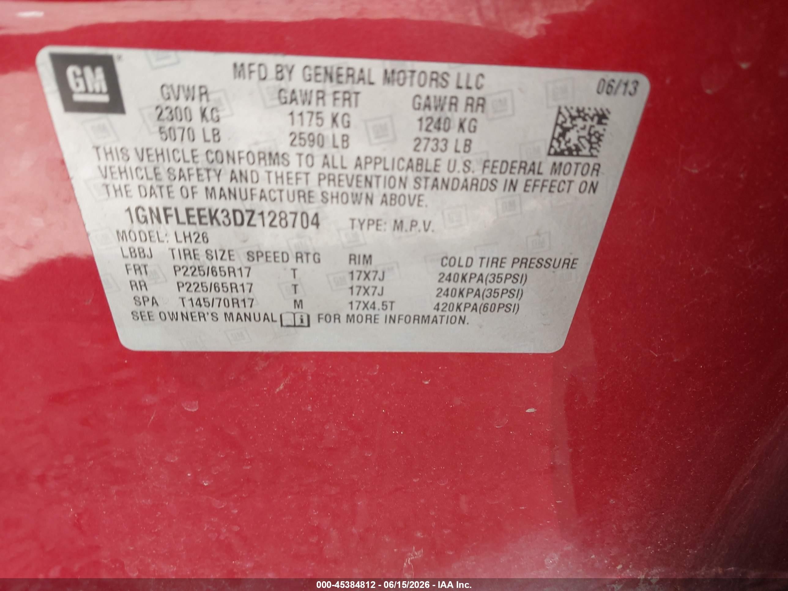 2013 Chevrolet Equinox Lt Red vin: 1GNFLEEK3DZ128704