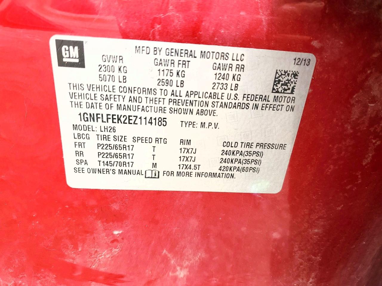 2014 Chevrolet Equinox Lt Red vin: 1GNFLFEK2EZ114185