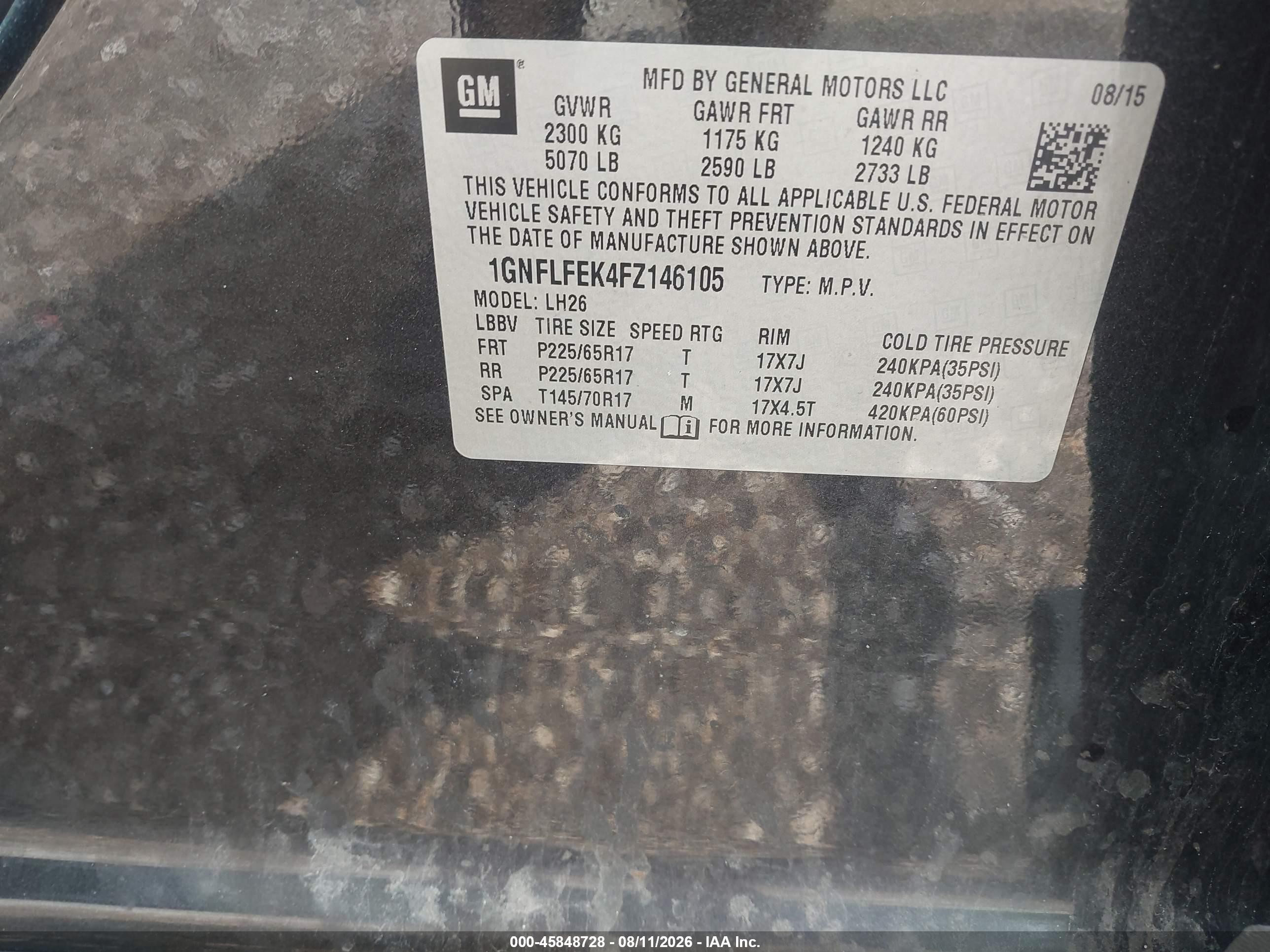 2015 Chevrolet Equinox Lt Серый vin: 1GNFLFEK4FZ146105
