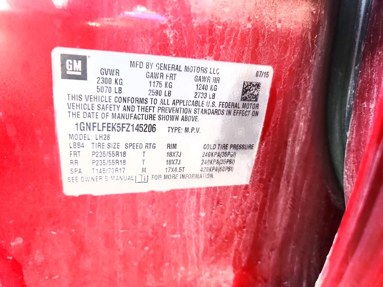 2015 Chevrolet Equinox Lt Red vin: 1GNFLFEK5FZ145206