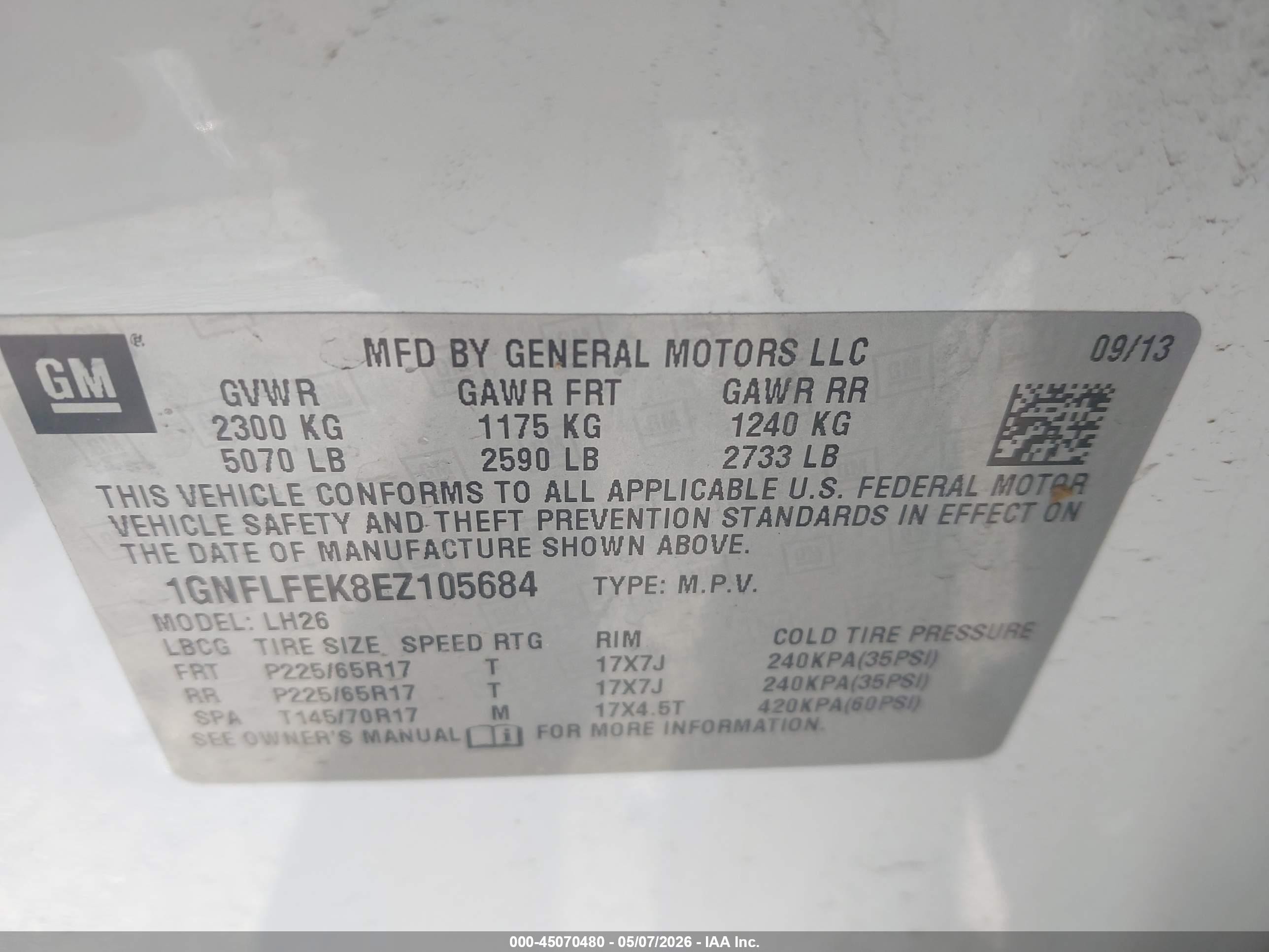2014 Chevrolet Equinox 1lt Белый vin: 1GNFLFEK8EZ105684