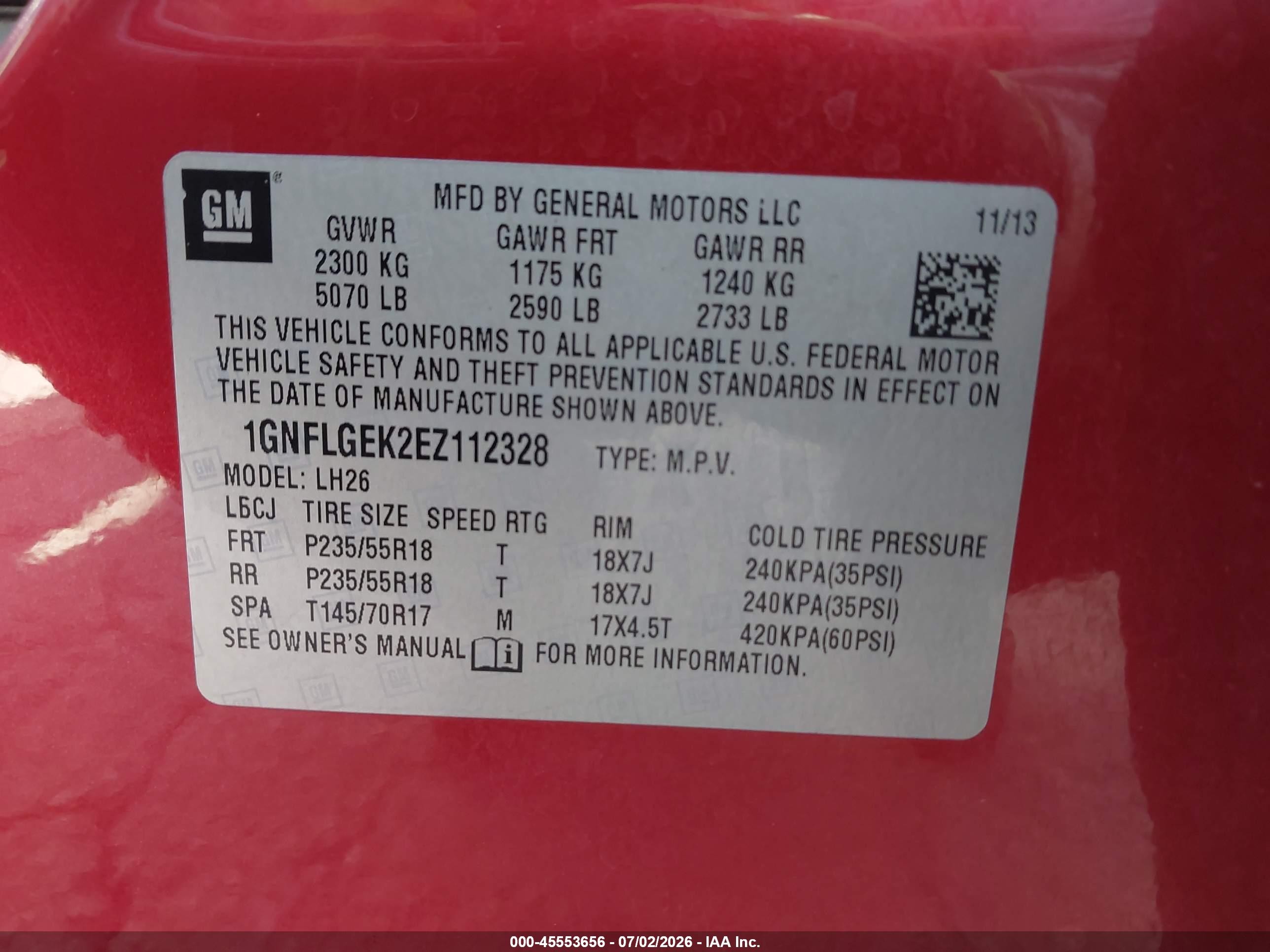 2014 Chevrolet Equinox Lt Red vin: 1GNFLGEK2EZ112328