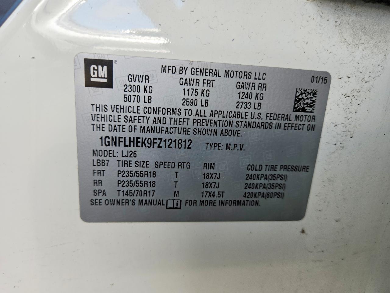 2015 Chevrolet Equinox Ltz White vin: 1GNFLHEK9FZ121812