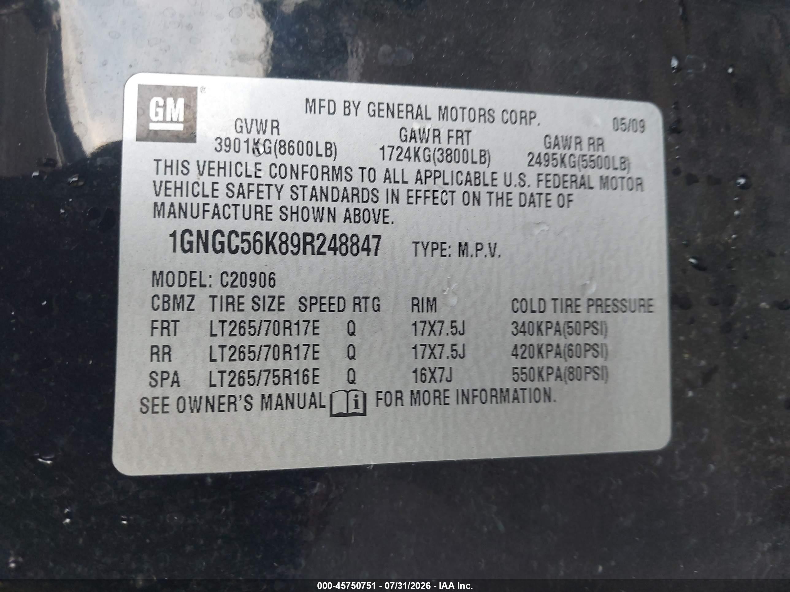 2009 Chevrolet Suburban 2500 Lt2 Black vin: 1GNGC56K89R248847