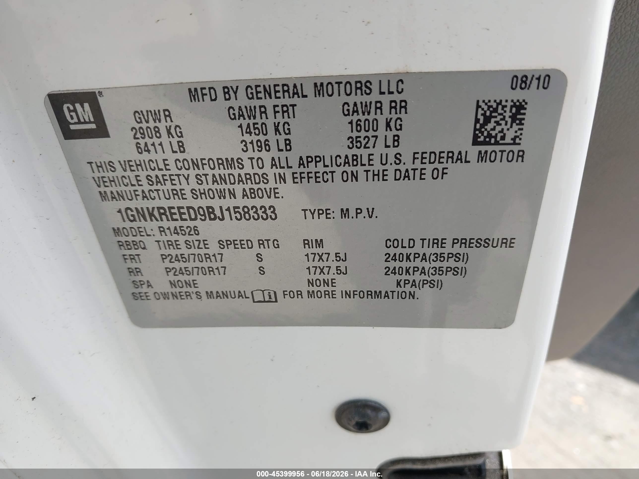 2011 Chevrolet Traverse Ls White vin: 1GNKREED9BJ158333