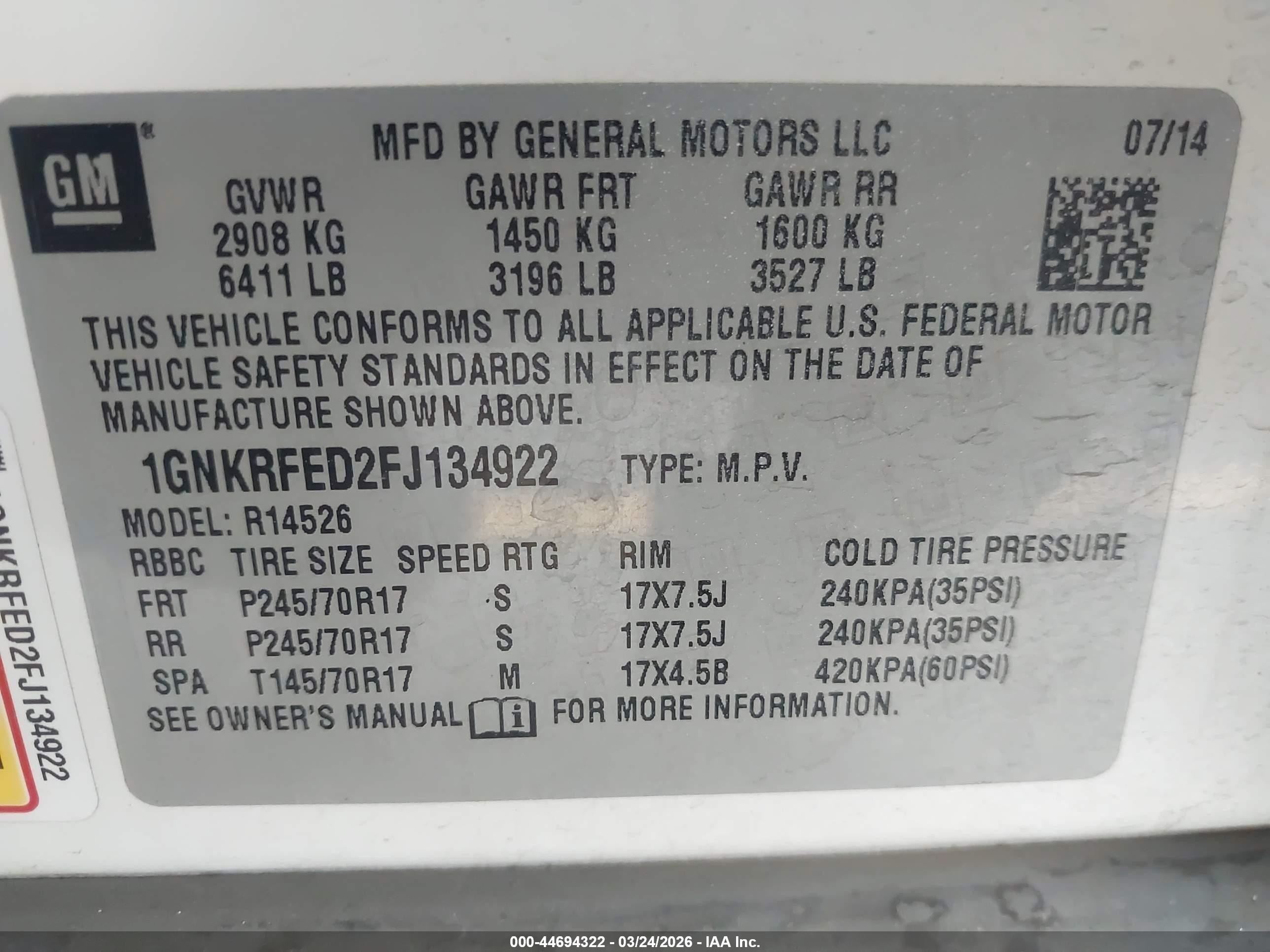 2015 Chevrolet Traverse Ls Белый vin: 1GNKRFED2FJ134922