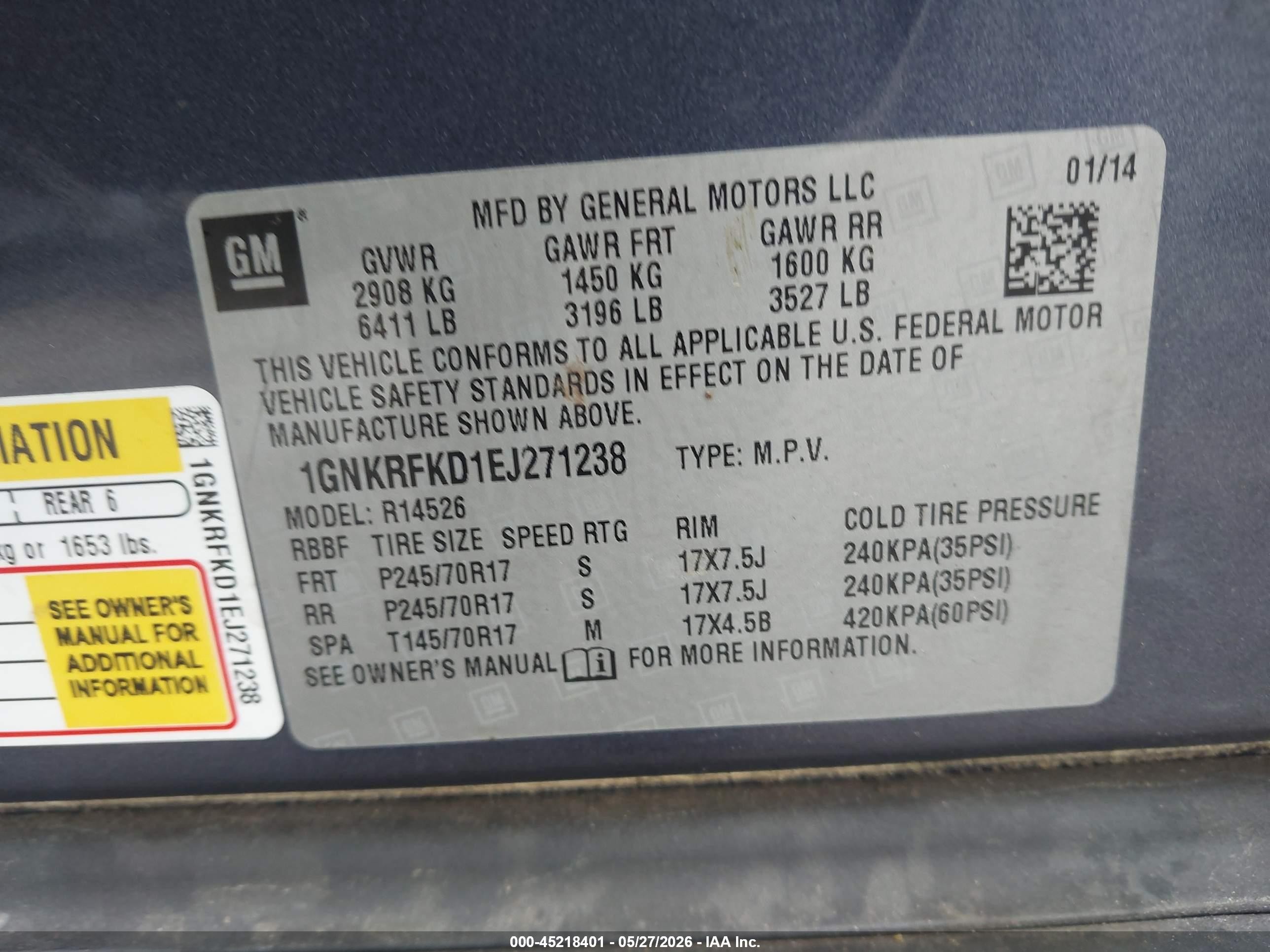 2014 Chevrolet Traverse Ls Blue vin: 1GNKRFKD1EJ271238