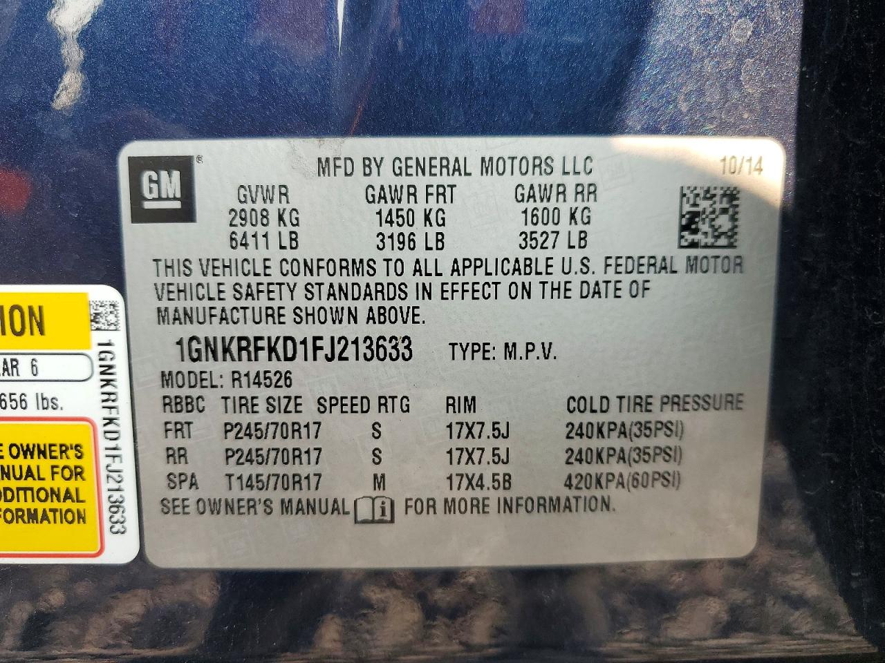 2015 Chevrolet Traverse Ls Blue vin: 1GNKRFKD1FJ213633