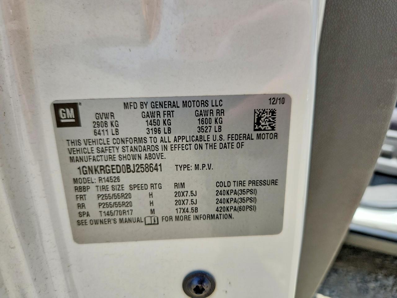 2011 Chevrolet Traverse Lt White vin: 1GNKRGED0BJ258641