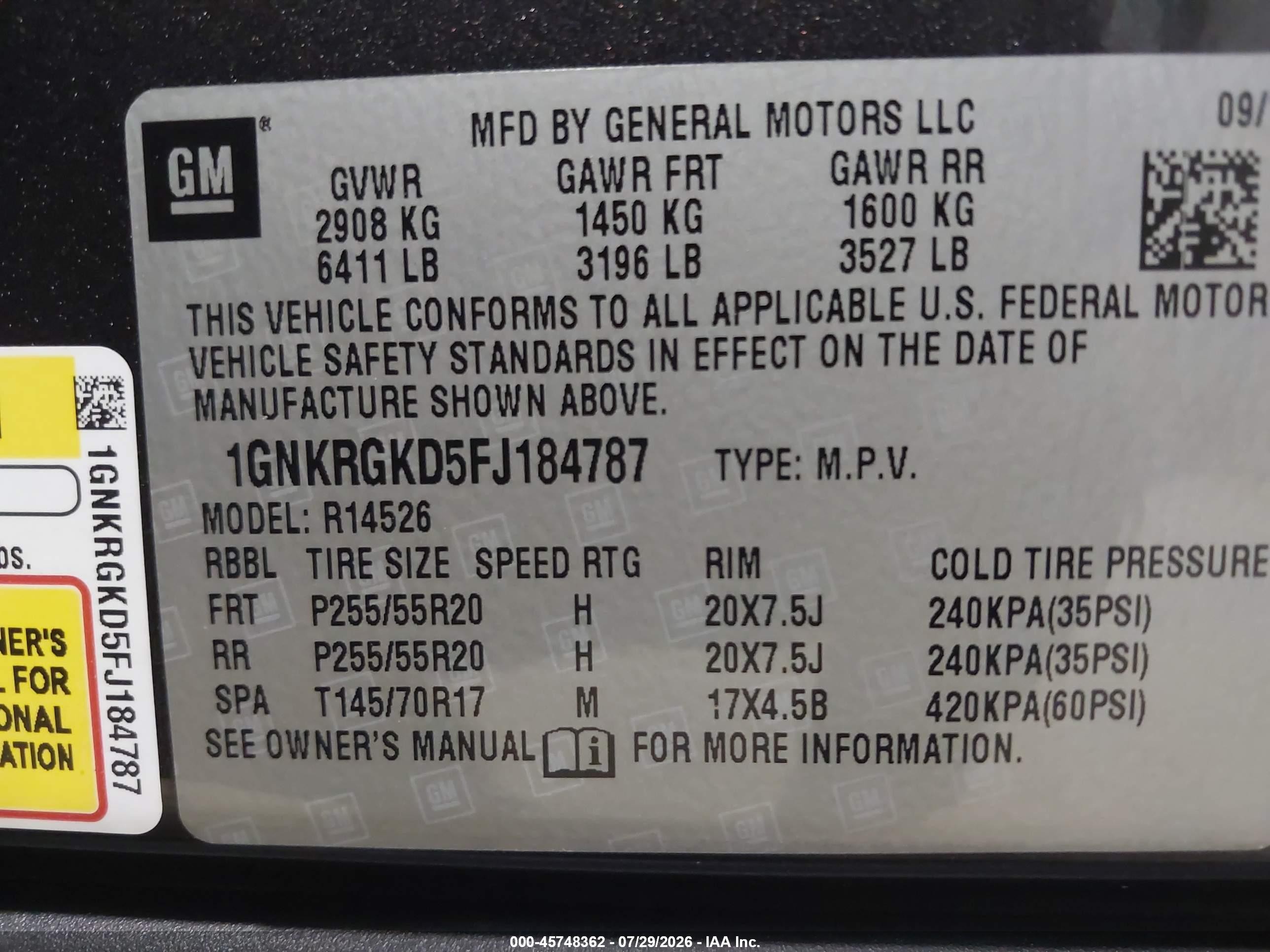 2015 Chevrolet Traverse Lt Black vin: 1GNKRGKD5FJ184787