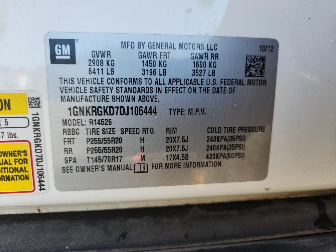 2013 Chevrolet Traverse Lt White vin: 1GNKRGKD7DJ106444