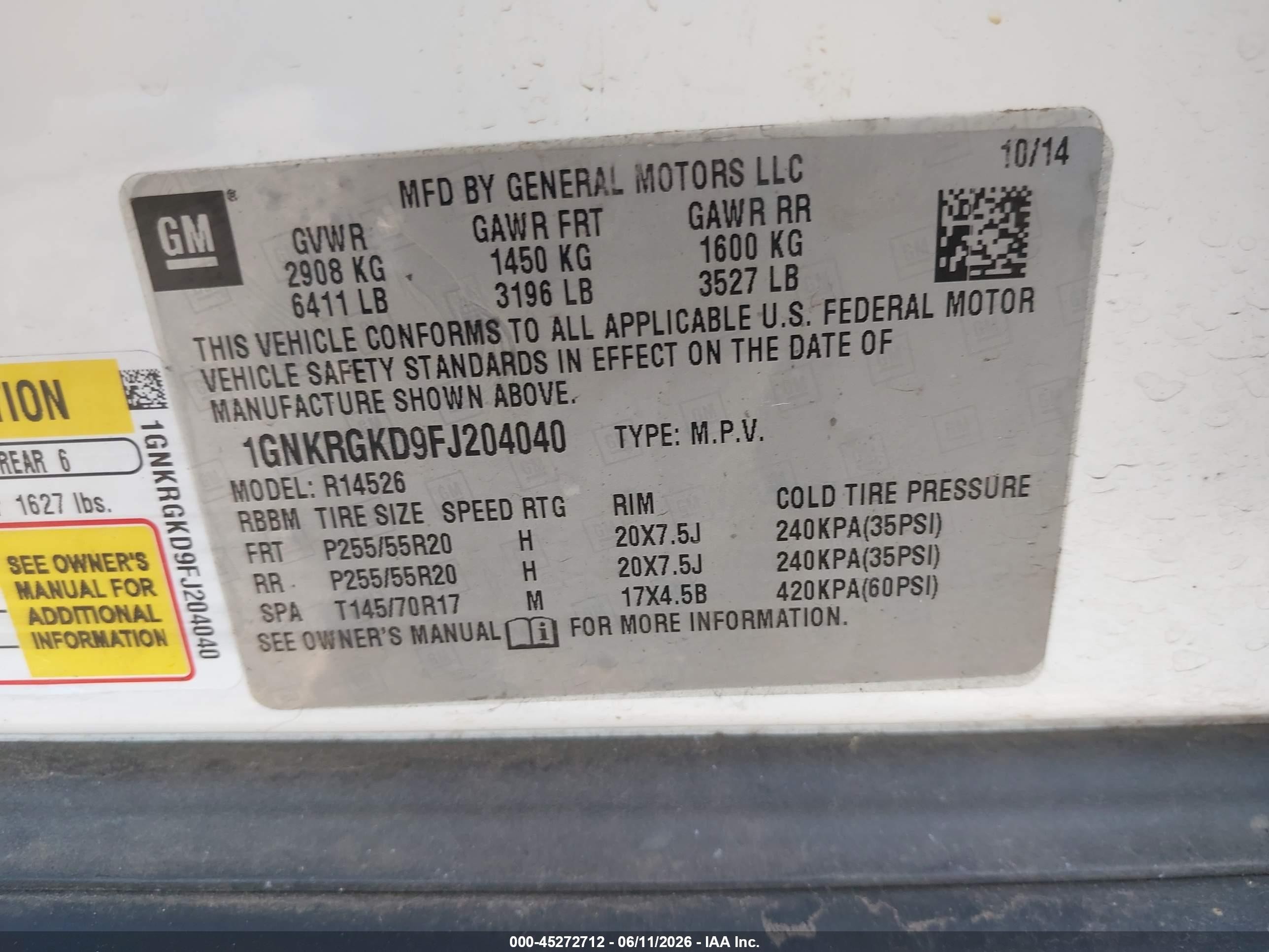 2015 Chevrolet Traverse 1lt White vin: 1GNKRGKD9FJ204040