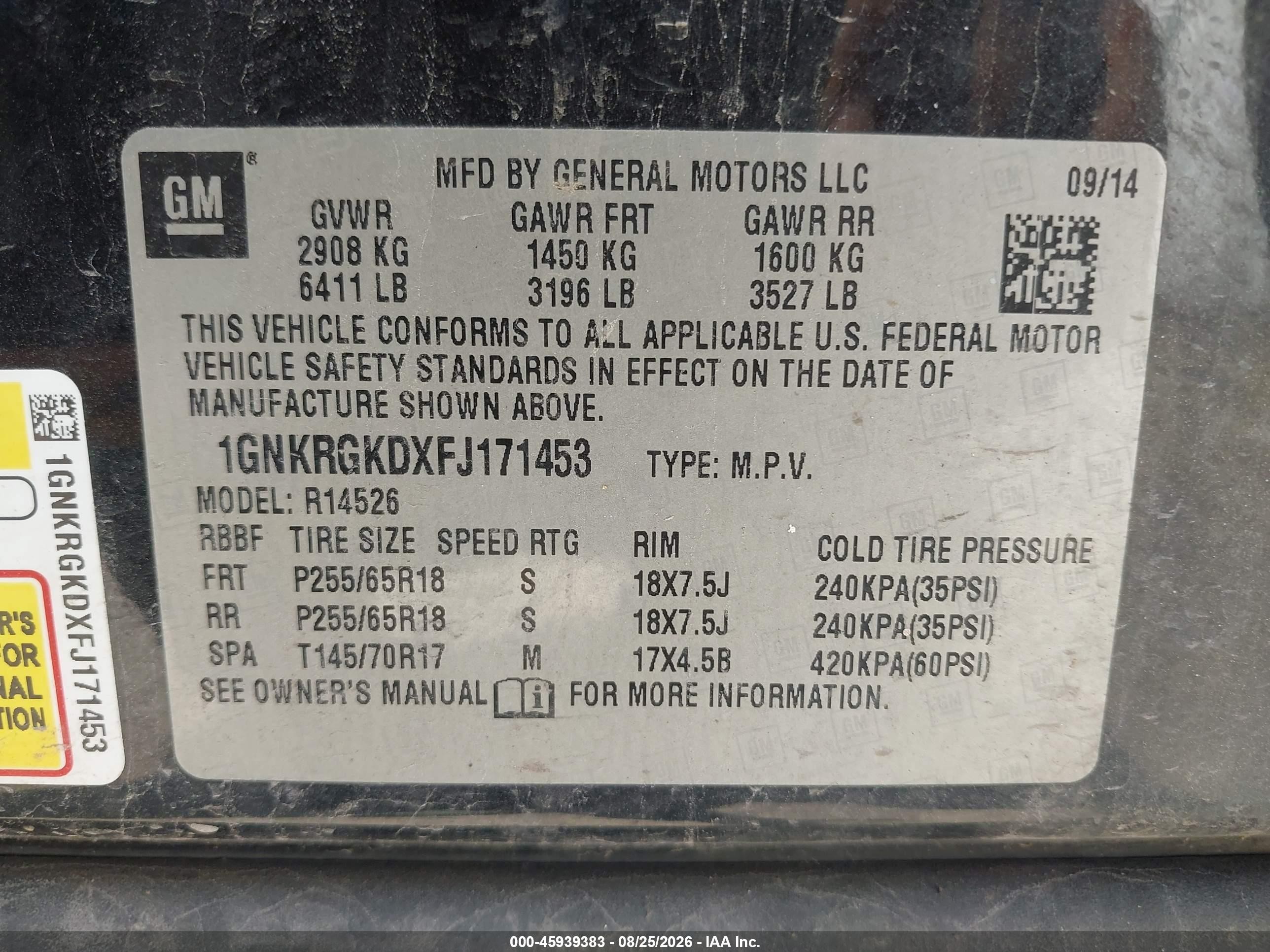 2015 Chevrolet Traverse Lt Черный vin: 1GNKRGKDXFJ171453