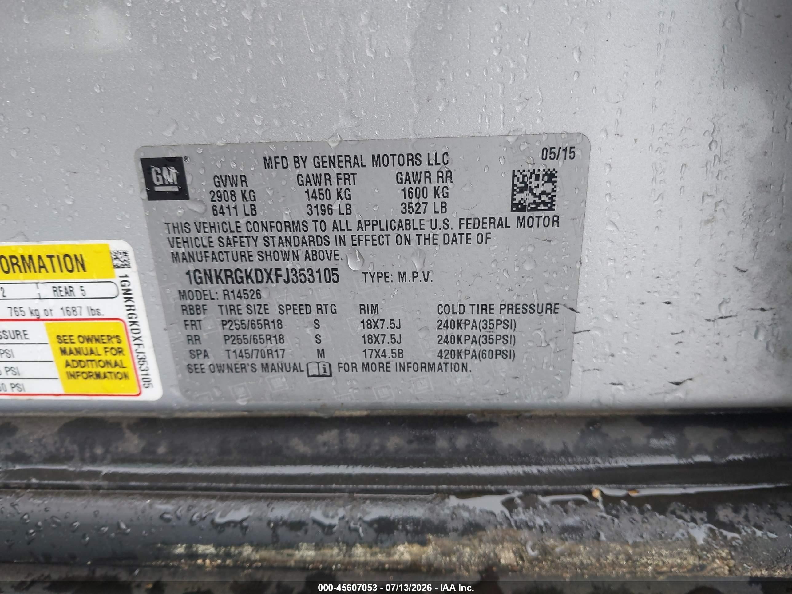 2015 Chevrolet Traverse Lt Silver vin: 1GNKRGKDXFJ353105