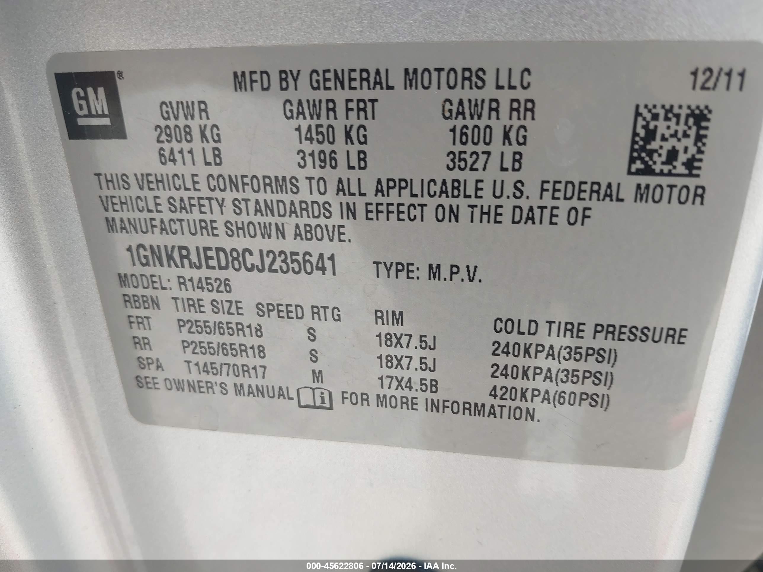 2012 Chevrolet Traverse Lt W/2lt Silver vin: 1GNKRJED8CJ235641