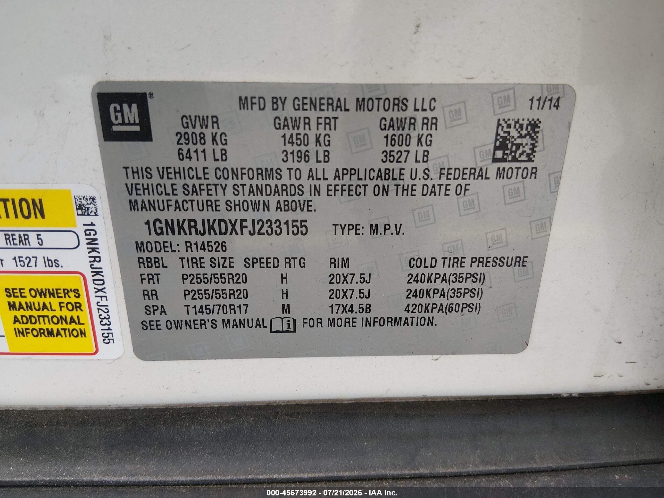 2015 Chevrolet Traverse Ltz Белый vin: 1GNKRJKDXFJ233155