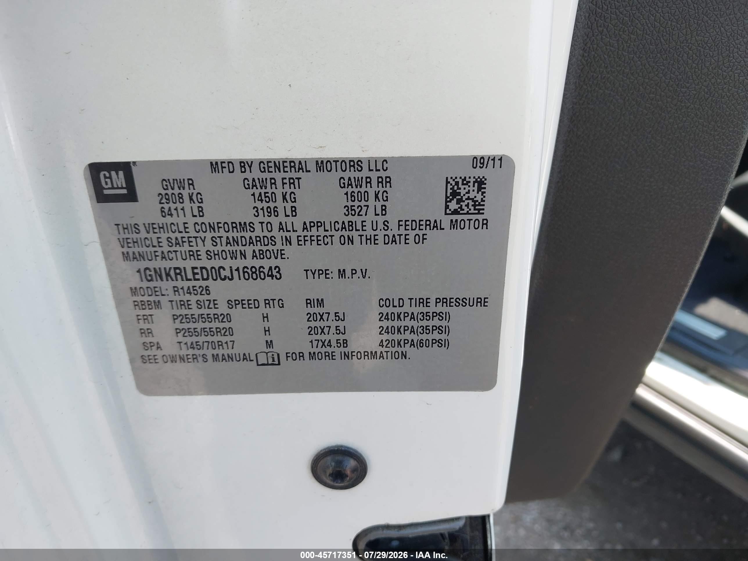2012 Chevrolet Traverse Ltz Белый vin: 1GNKRLED0CJ168643