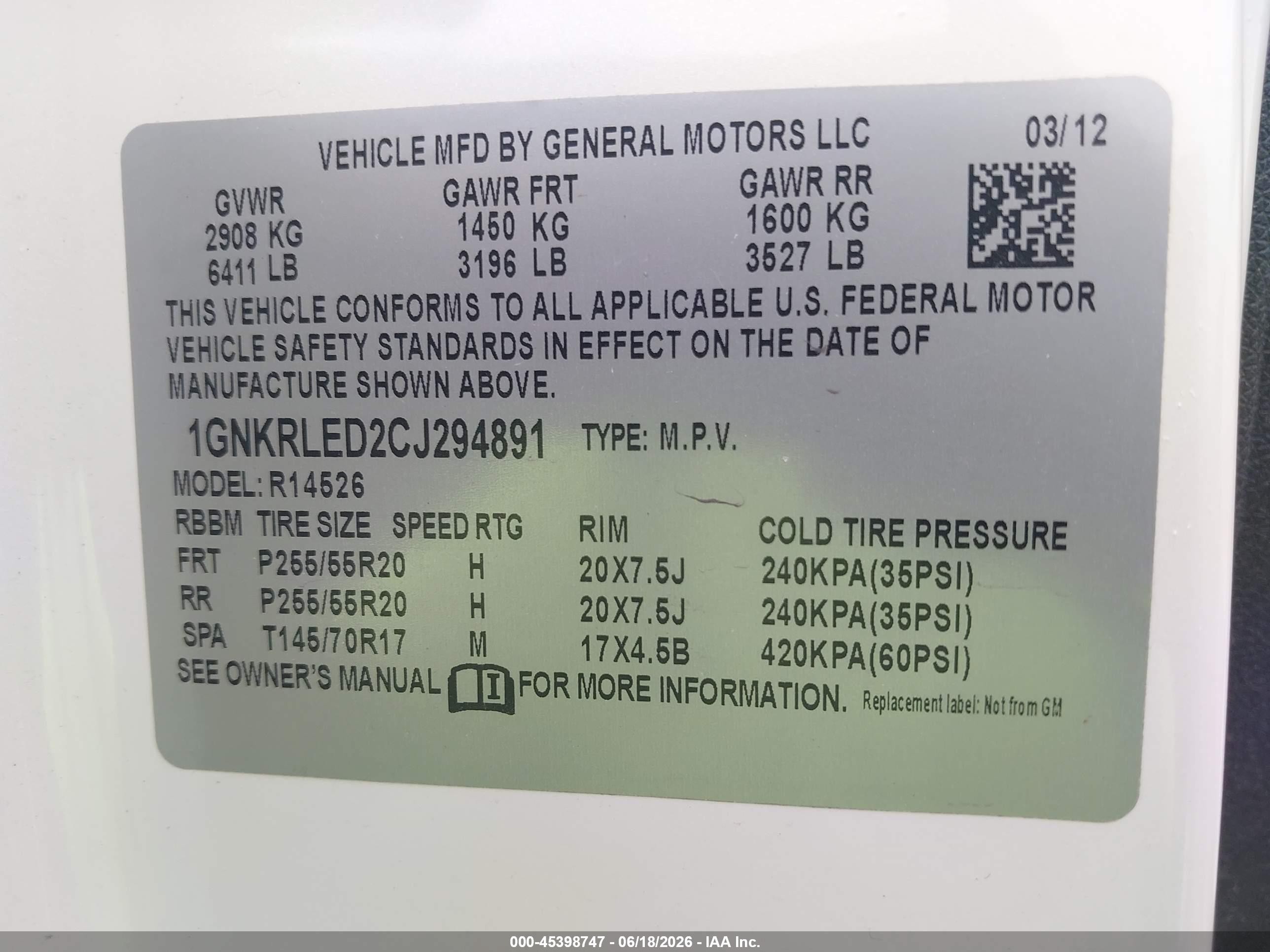 2012 Chevrolet Traverse Ltz White vin: 1GNKRLED2CJ294891