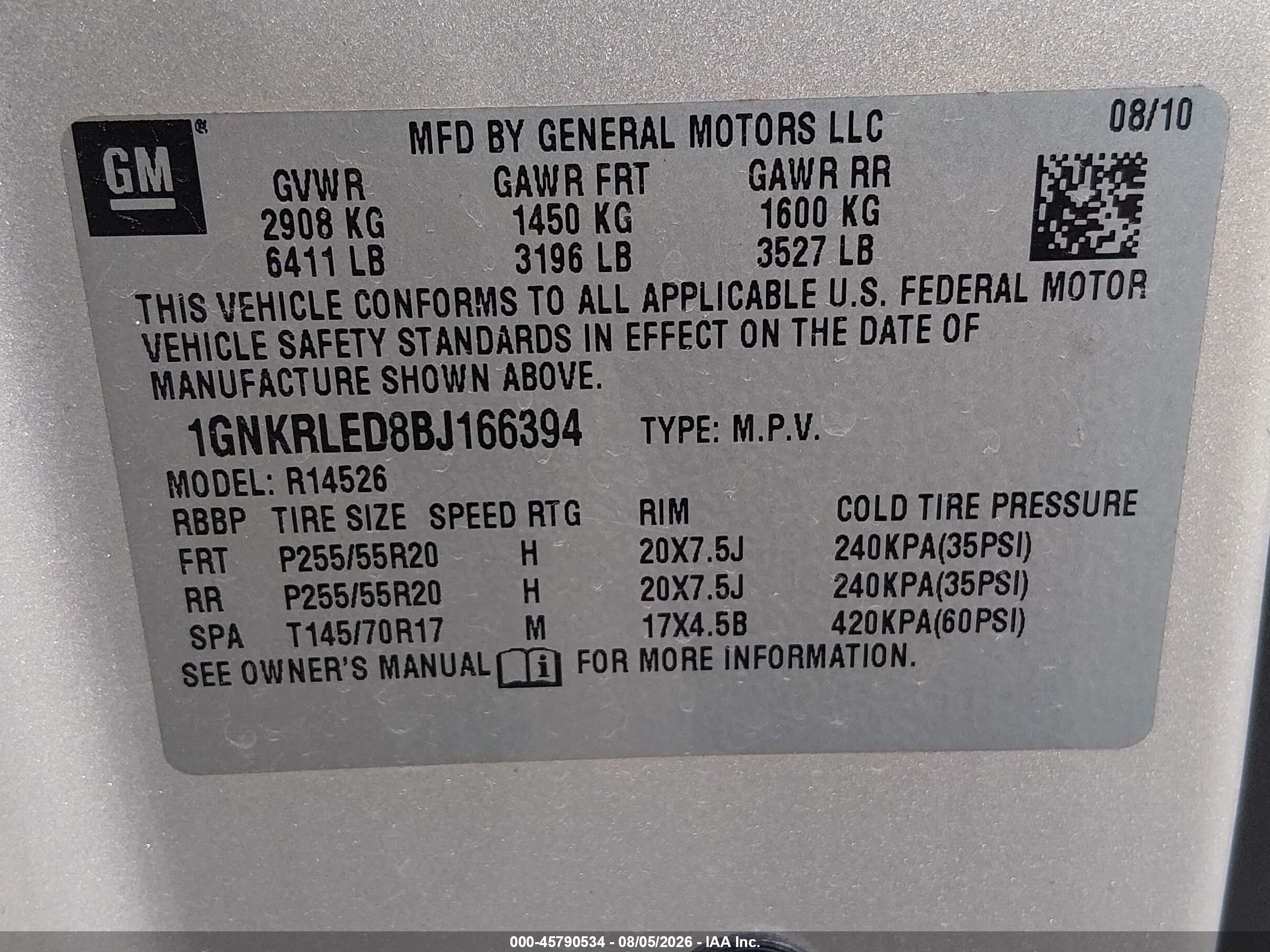 2011 Chevrolet Traverse Ltz Beige vin: 1GNKRLED8BJ166394