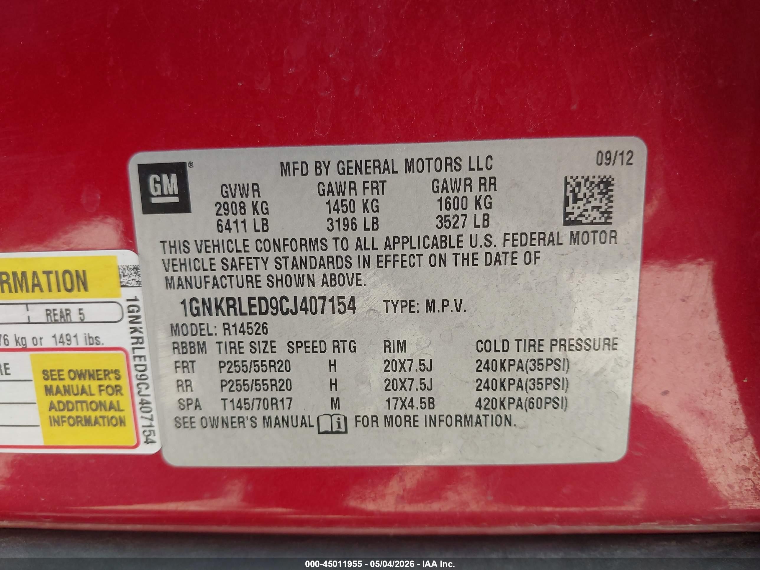 2012 Chevrolet Traverse Ltz Красный vin: 1GNKRLED9CJ407154