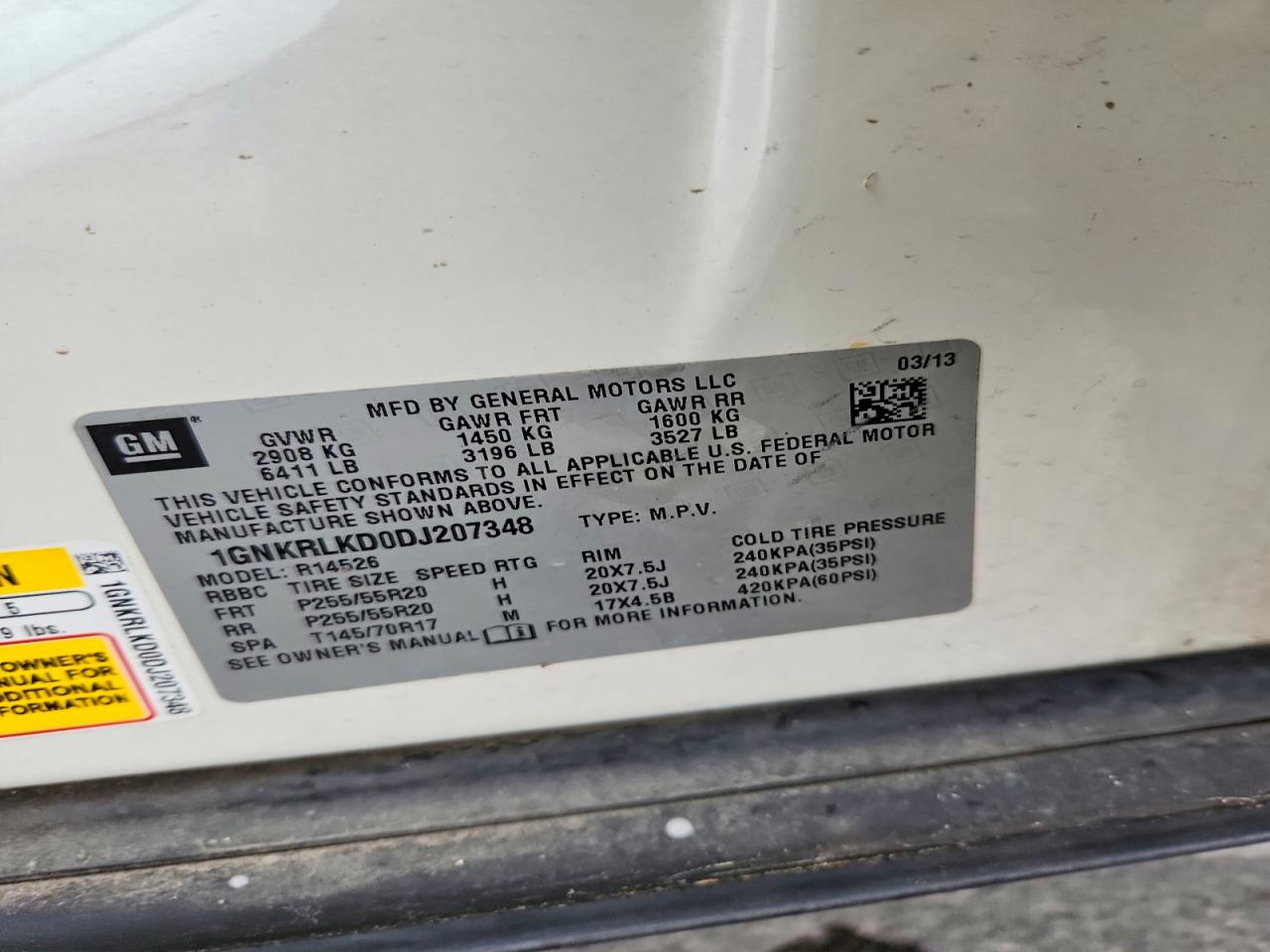 2013 Chevrolet Traverse Ltz Кремовый vin: 1GNKRLKD0DJ207348