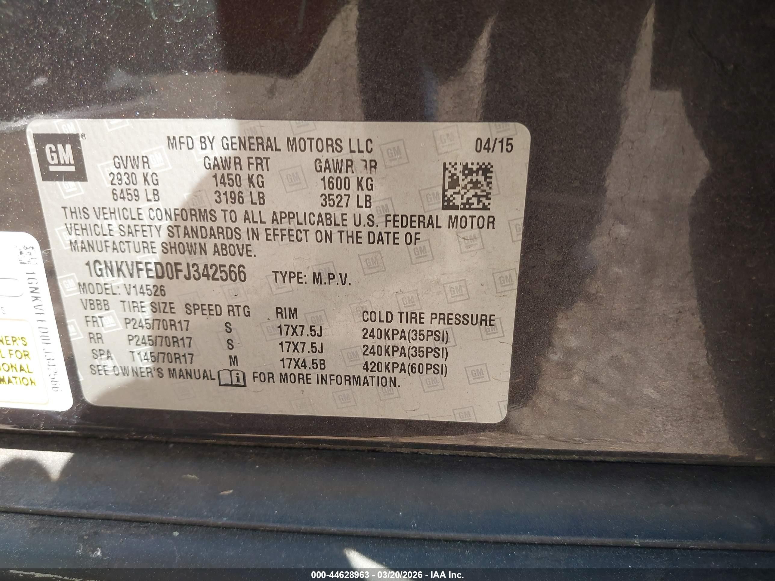 2015 Chevrolet Traverse Ls Серый vin: 1GNKVFED0FJ342566
