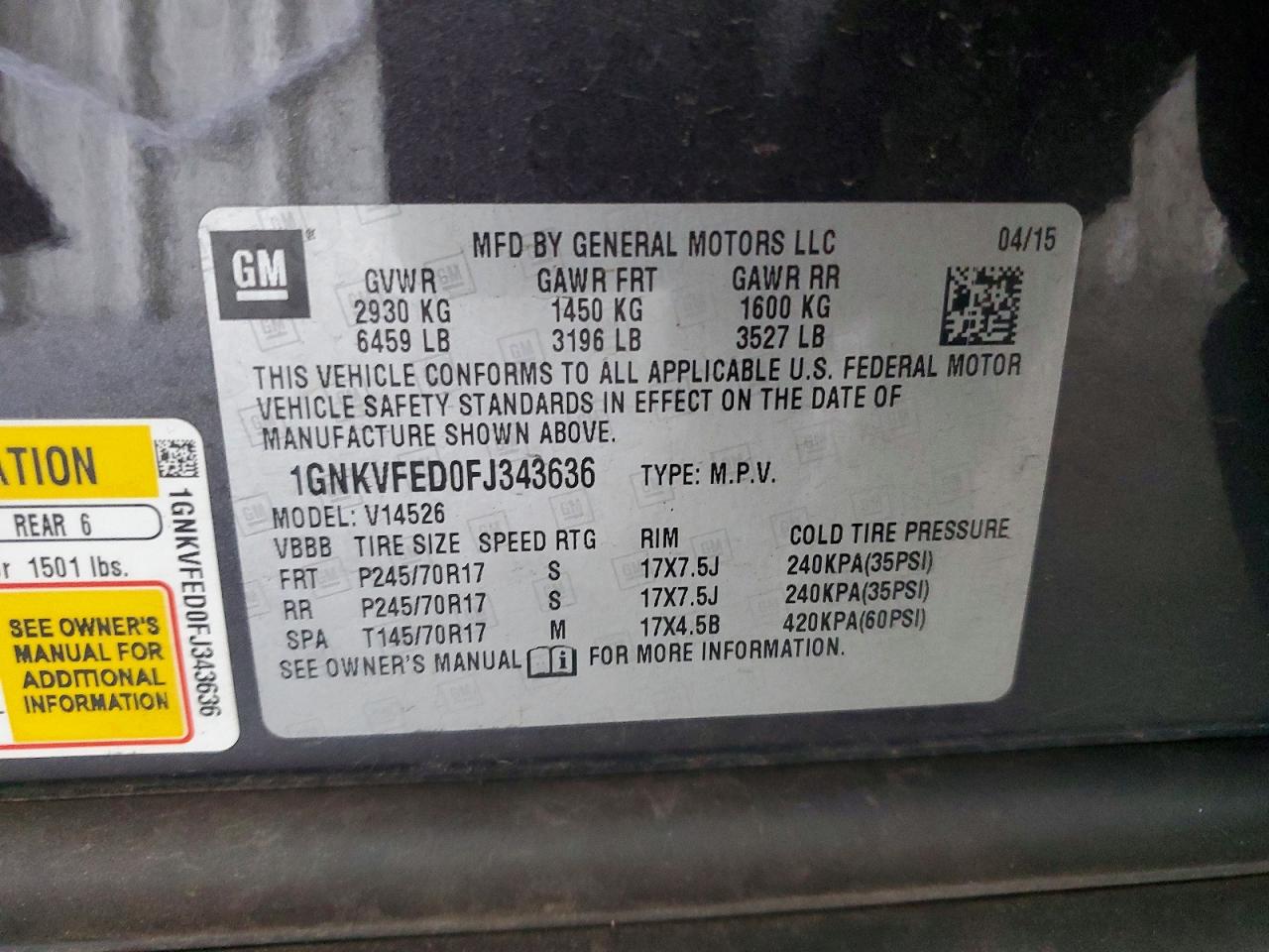2015 Chevrolet Traverse Ls Gray vin: 1GNKVFED0FJ343636