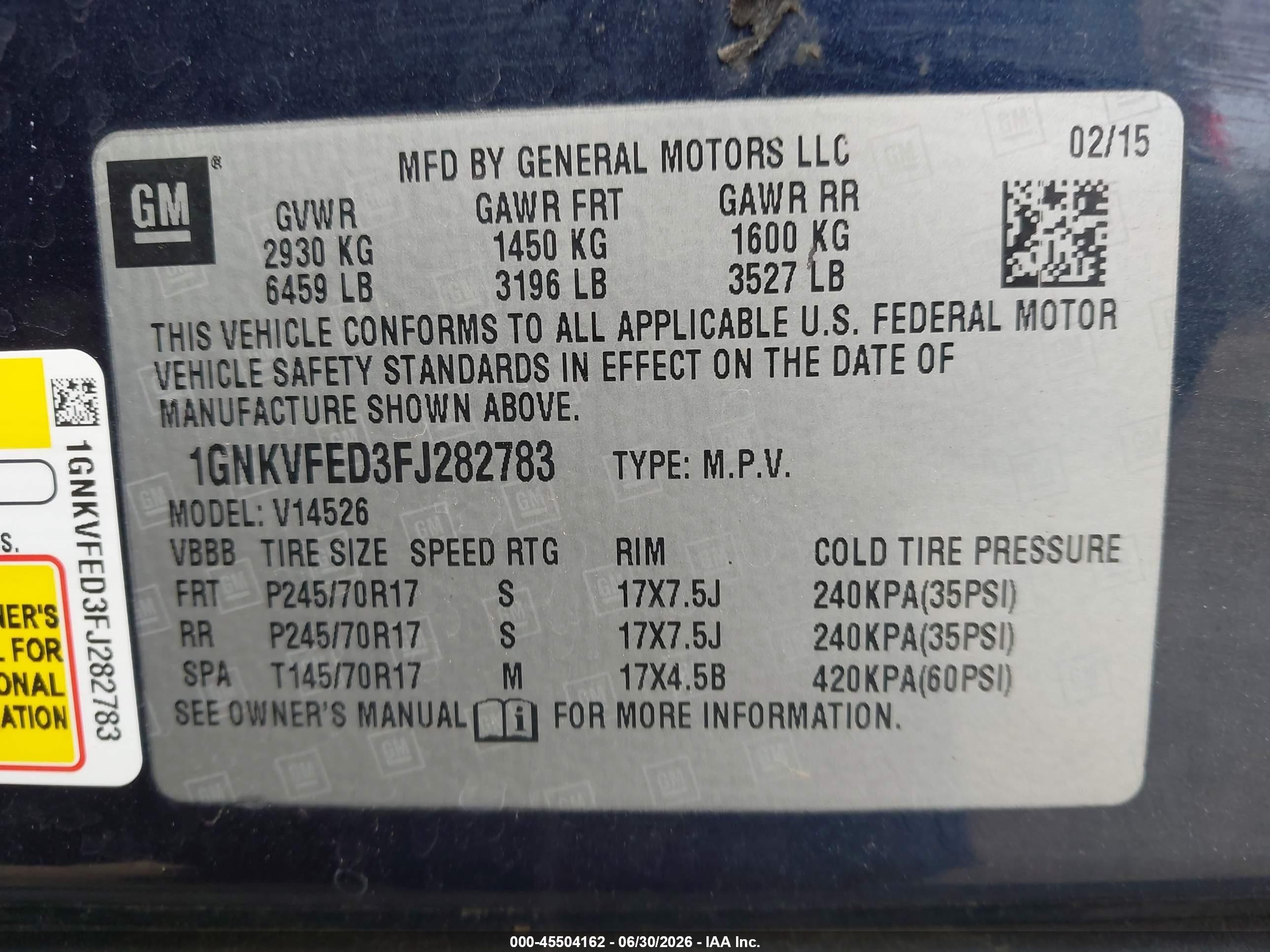 2015 Chevrolet Traverse Ls Blue vin: 1GNKVFED3FJ282783