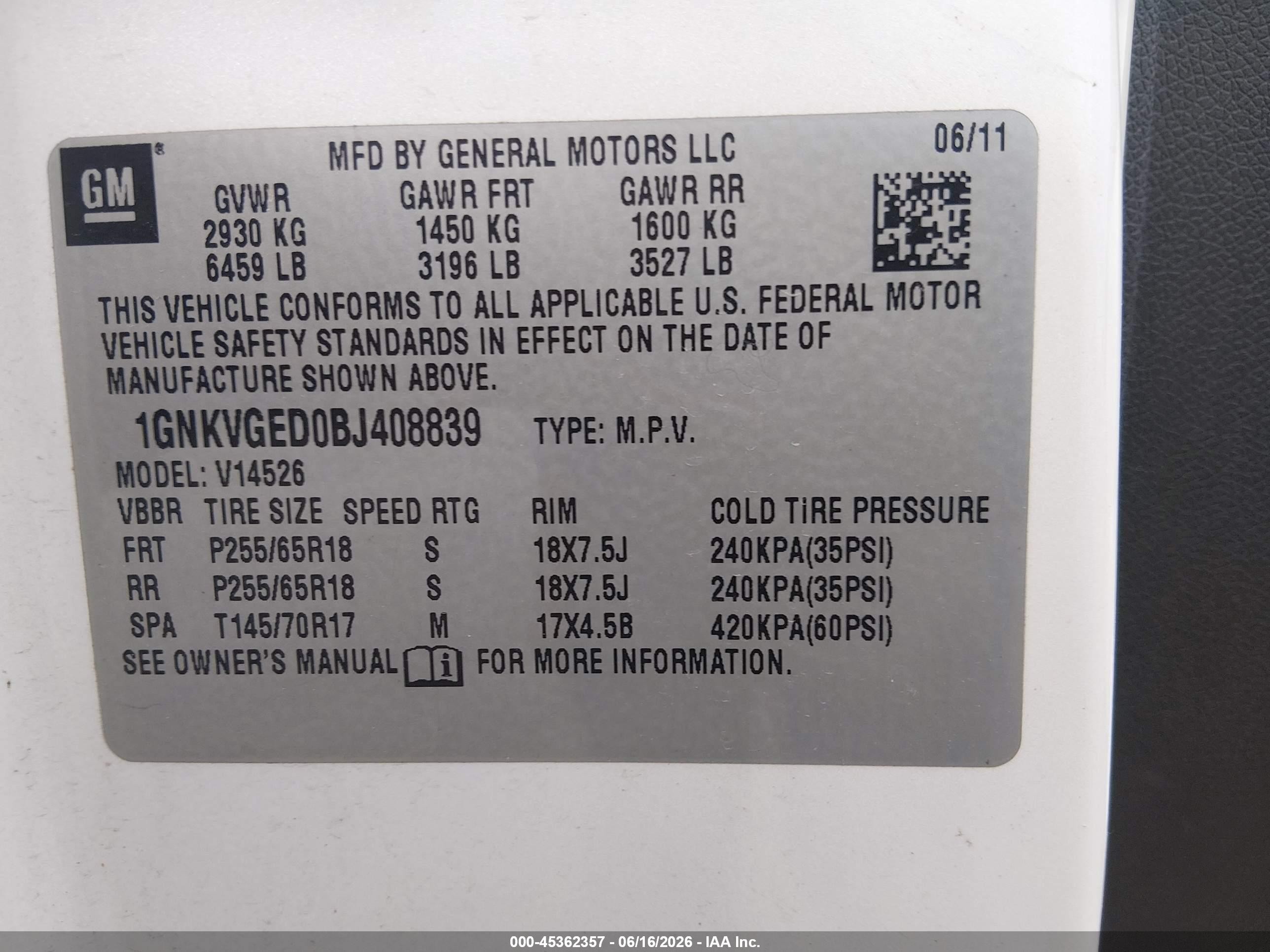 2011 Chevrolet Traverse 1lt White vin: 1GNKVGED0BJ408839