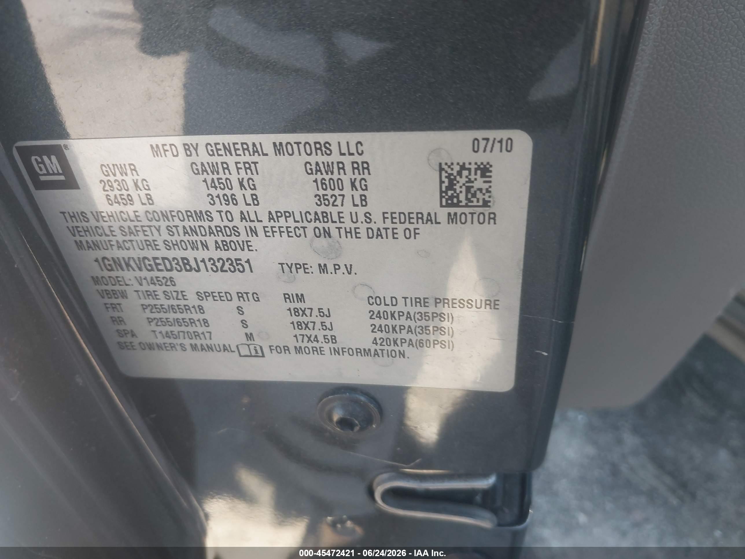2011 Chevrolet Traverse 1lt Gray vin: 1GNKVGED3BJ132351