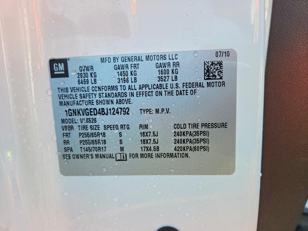 2011 Chevrolet Traverse Lt White vin: 1GNKVGED4BJ124792